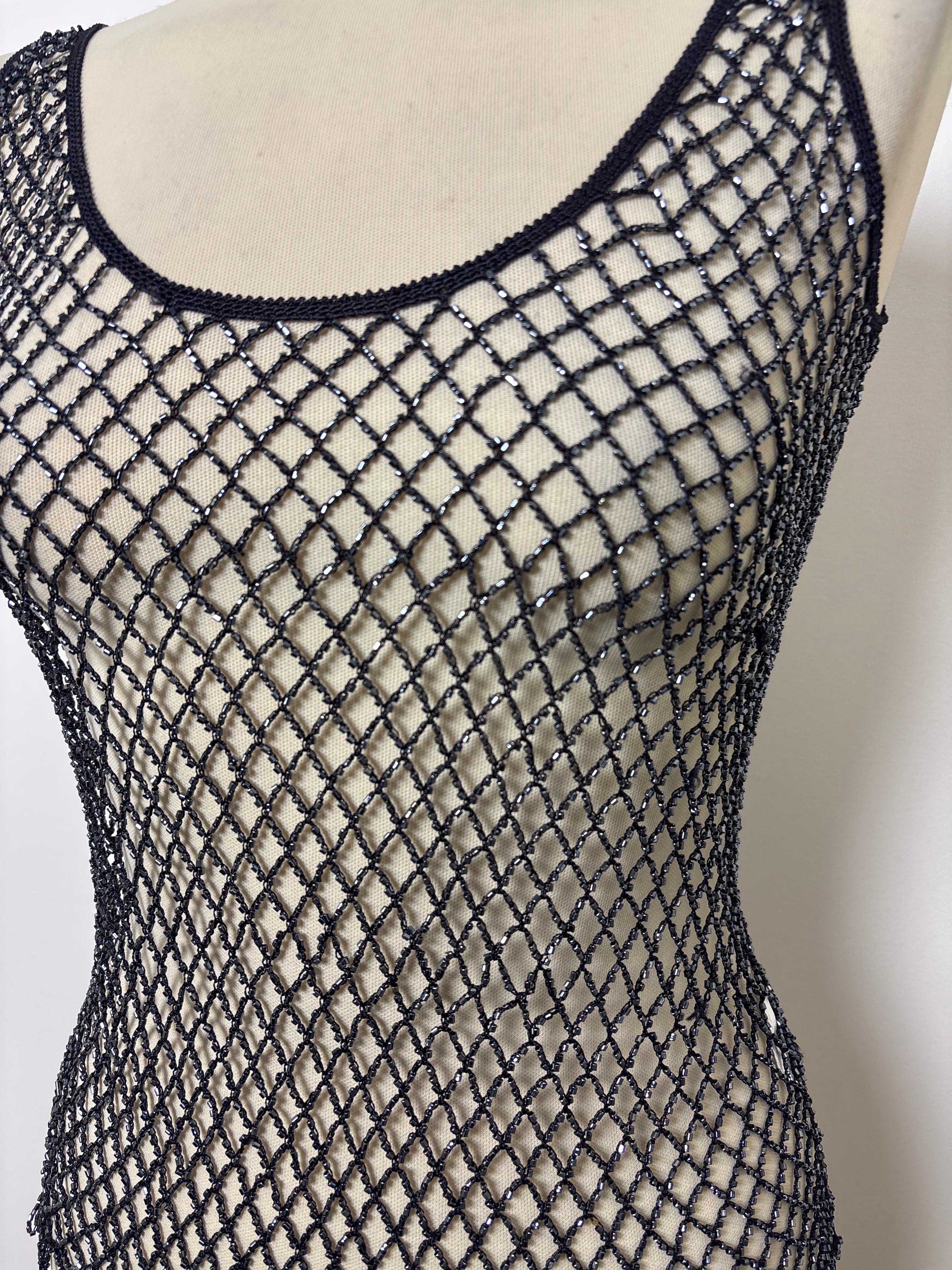 Handmade charcoal crochet beaded top