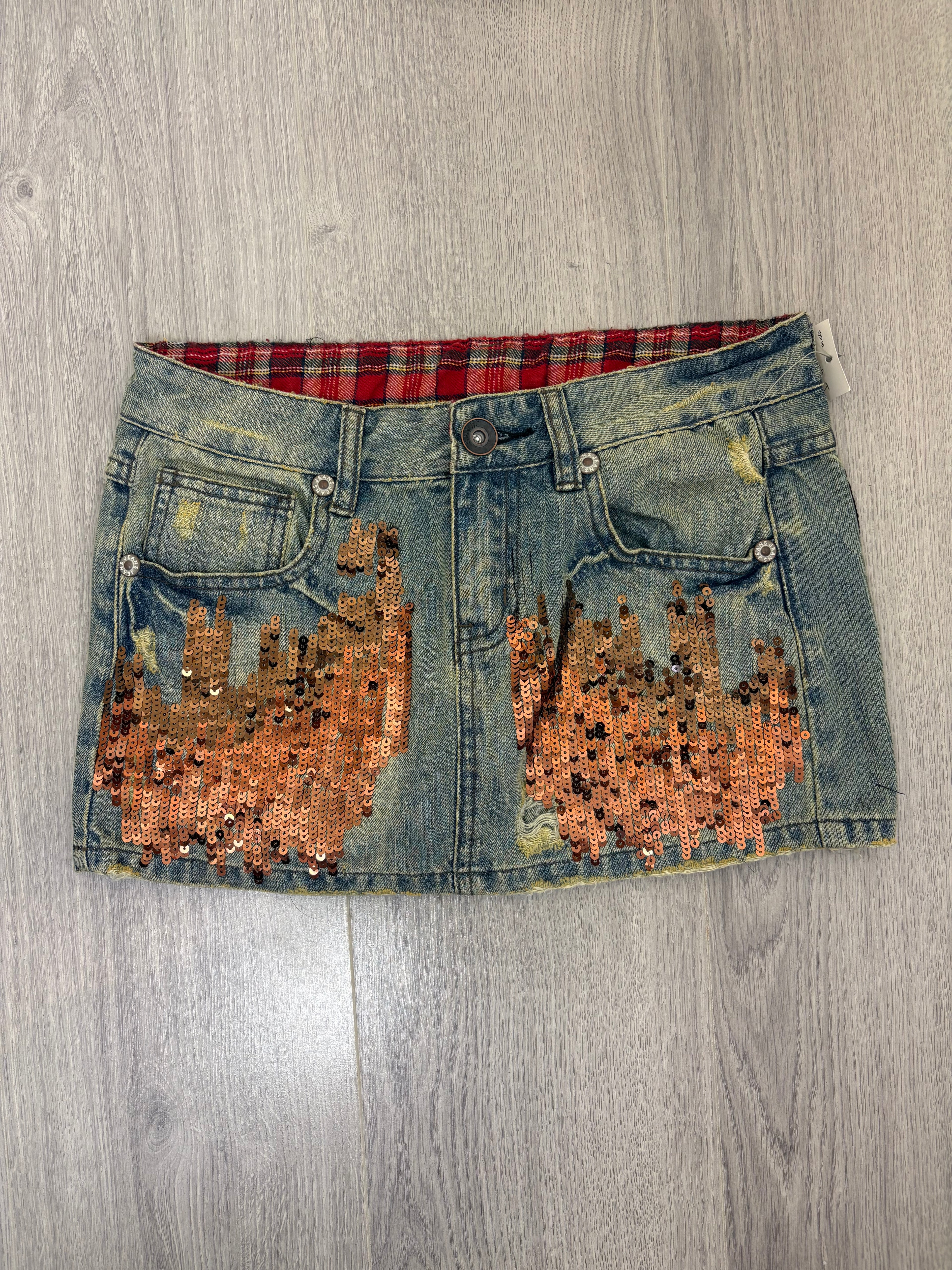 Denim bronze sequined mini skirt
