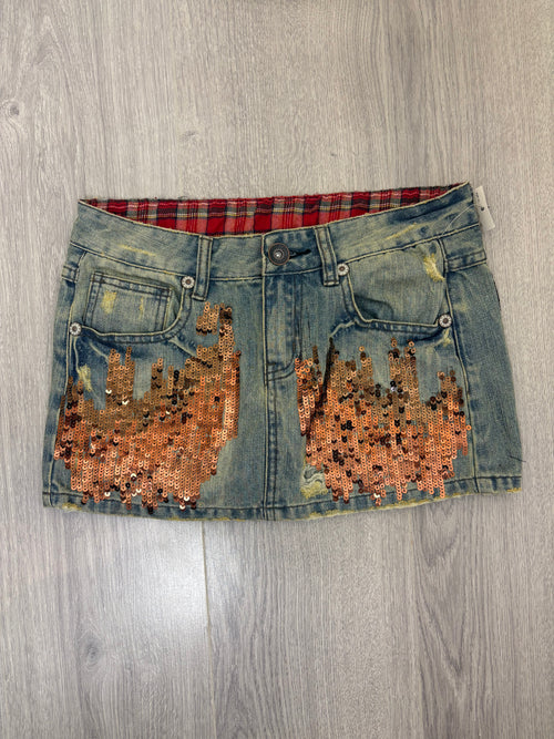 Denim bronze sequined mini skirt