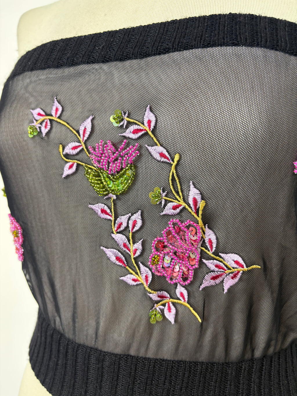 Hand-embroidered flower patterned bandeau top
