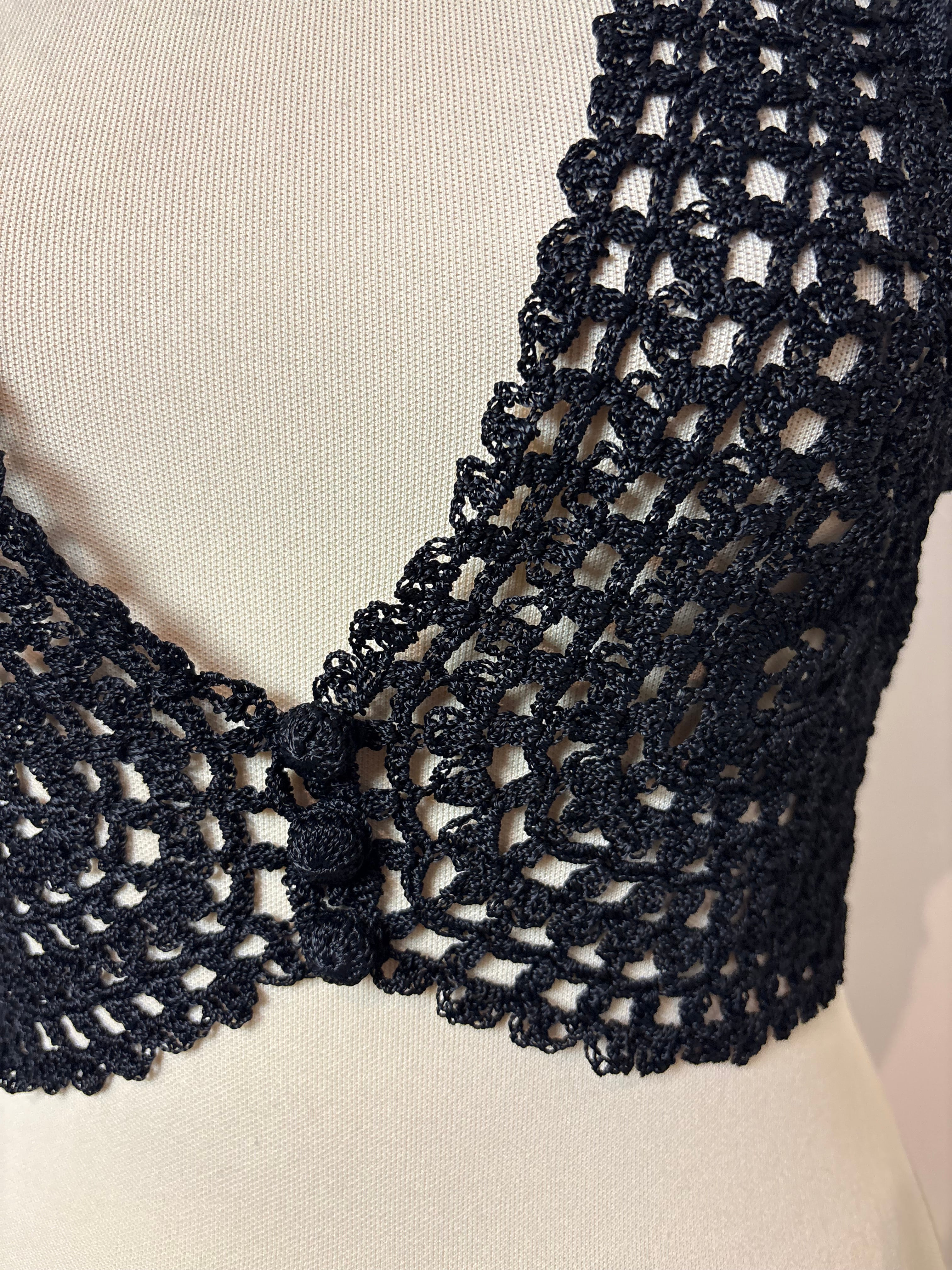 Handmade black crochet button-up bolero