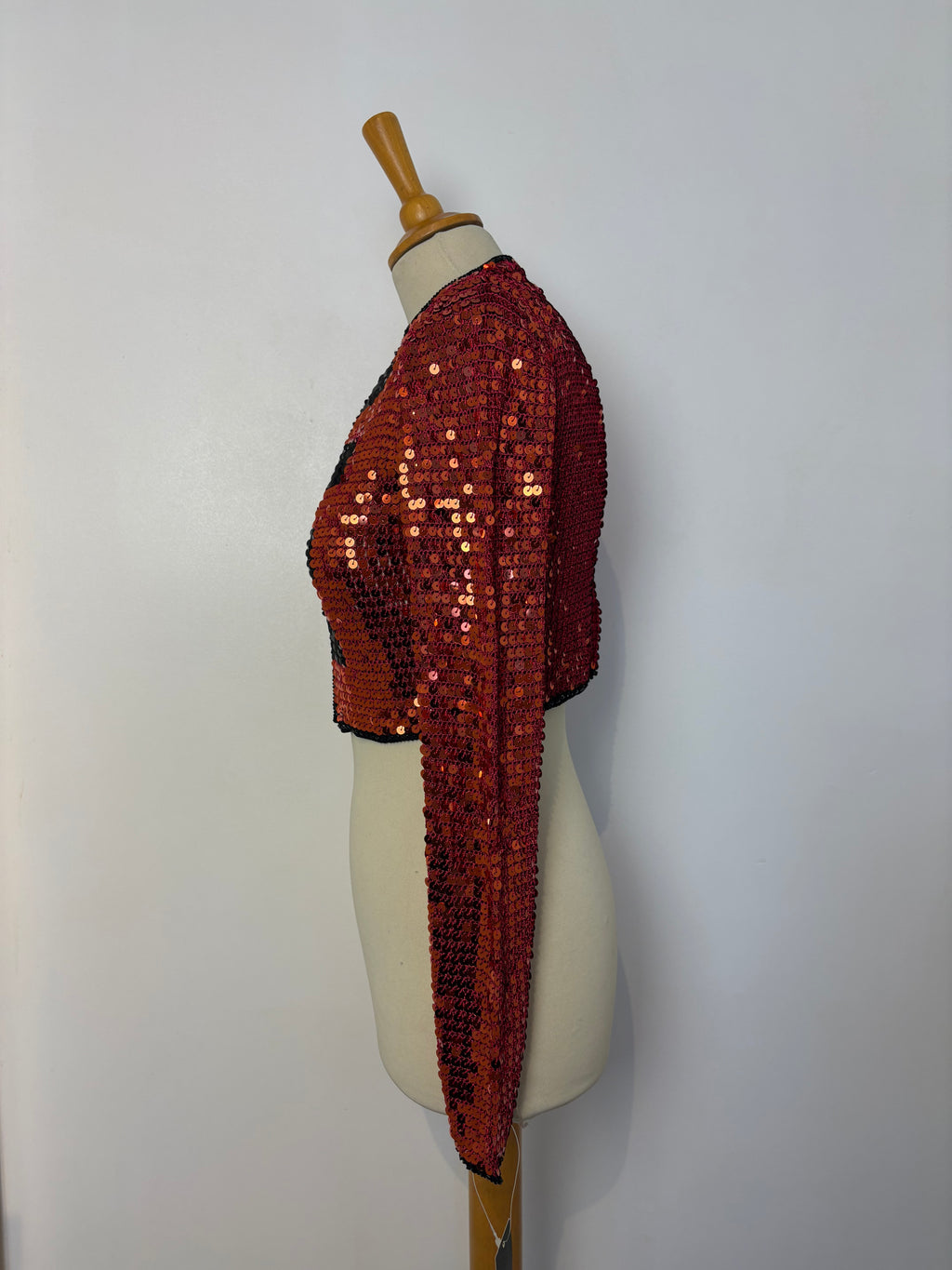 Handmade red and black crochet sequined jacket