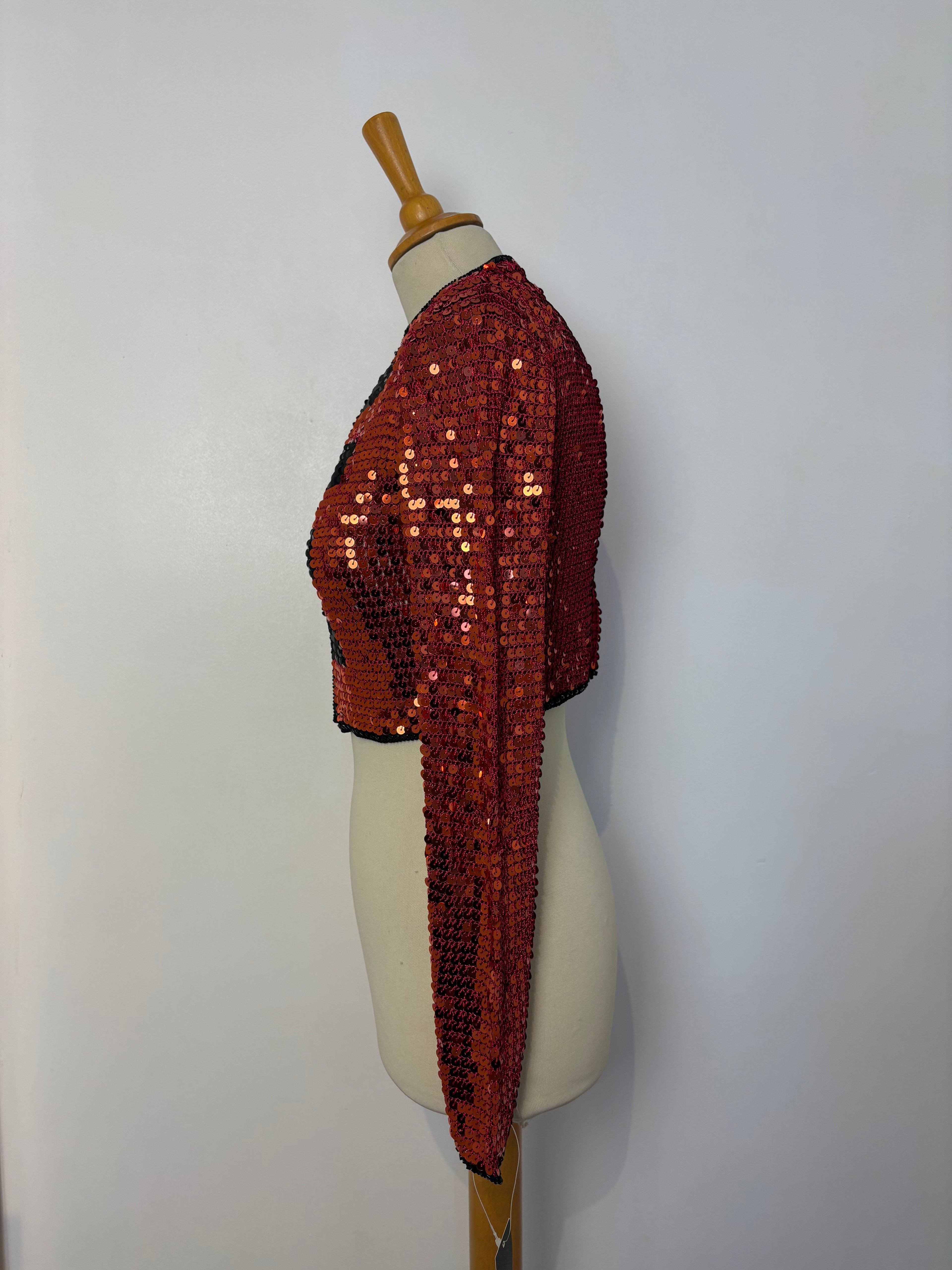 Handmade red and black crochet sequined jacket