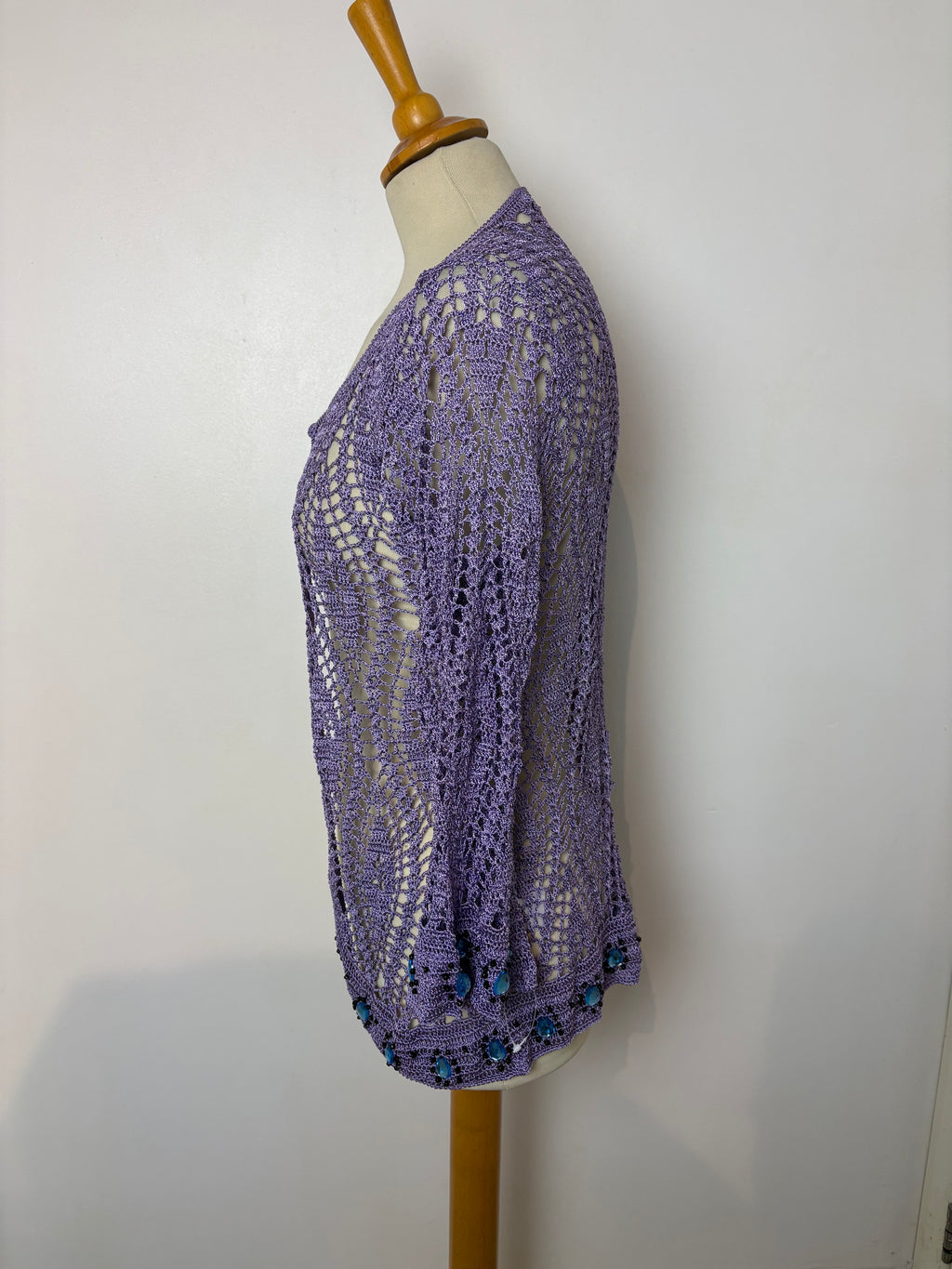 Handmade lilac crochet gem-beaded cardigan