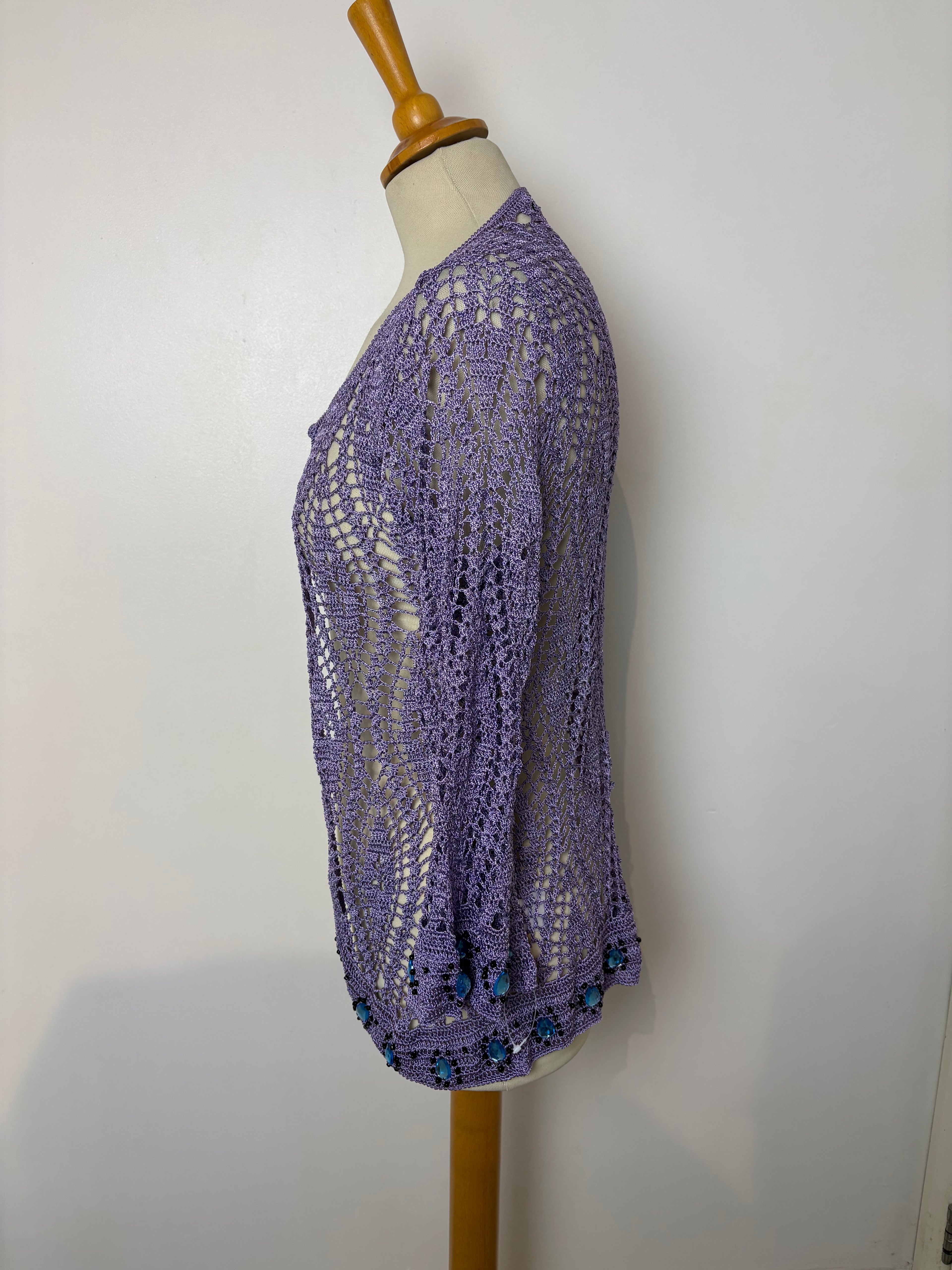 Handmade lilac crochet gem-beaded cardigan