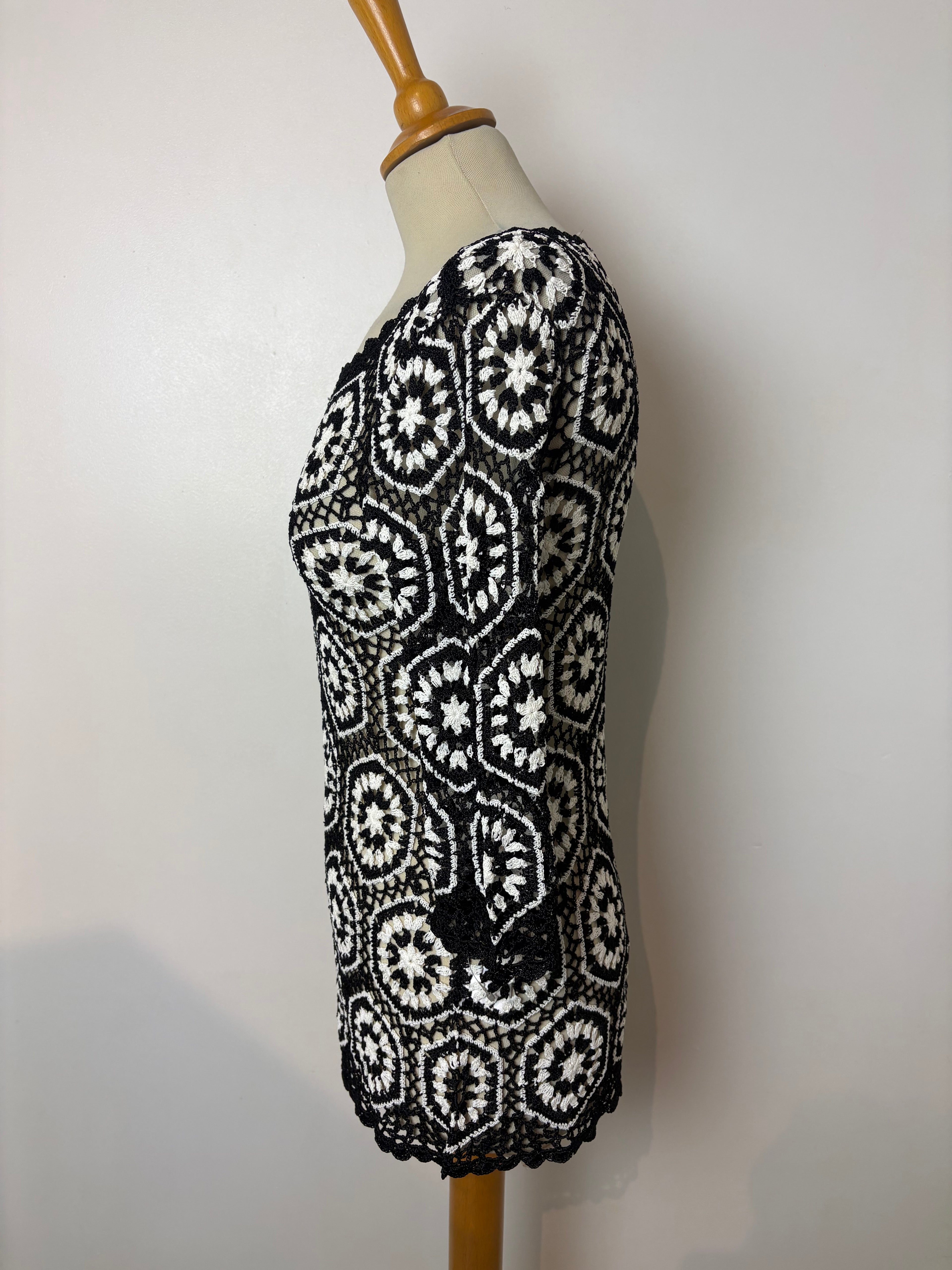 Handmade black and white crochet top