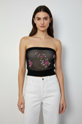 Hand-embroidered flower patterned bandeau top