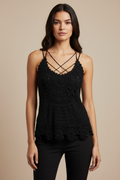 Handmade black crochet beaded cross-strap top