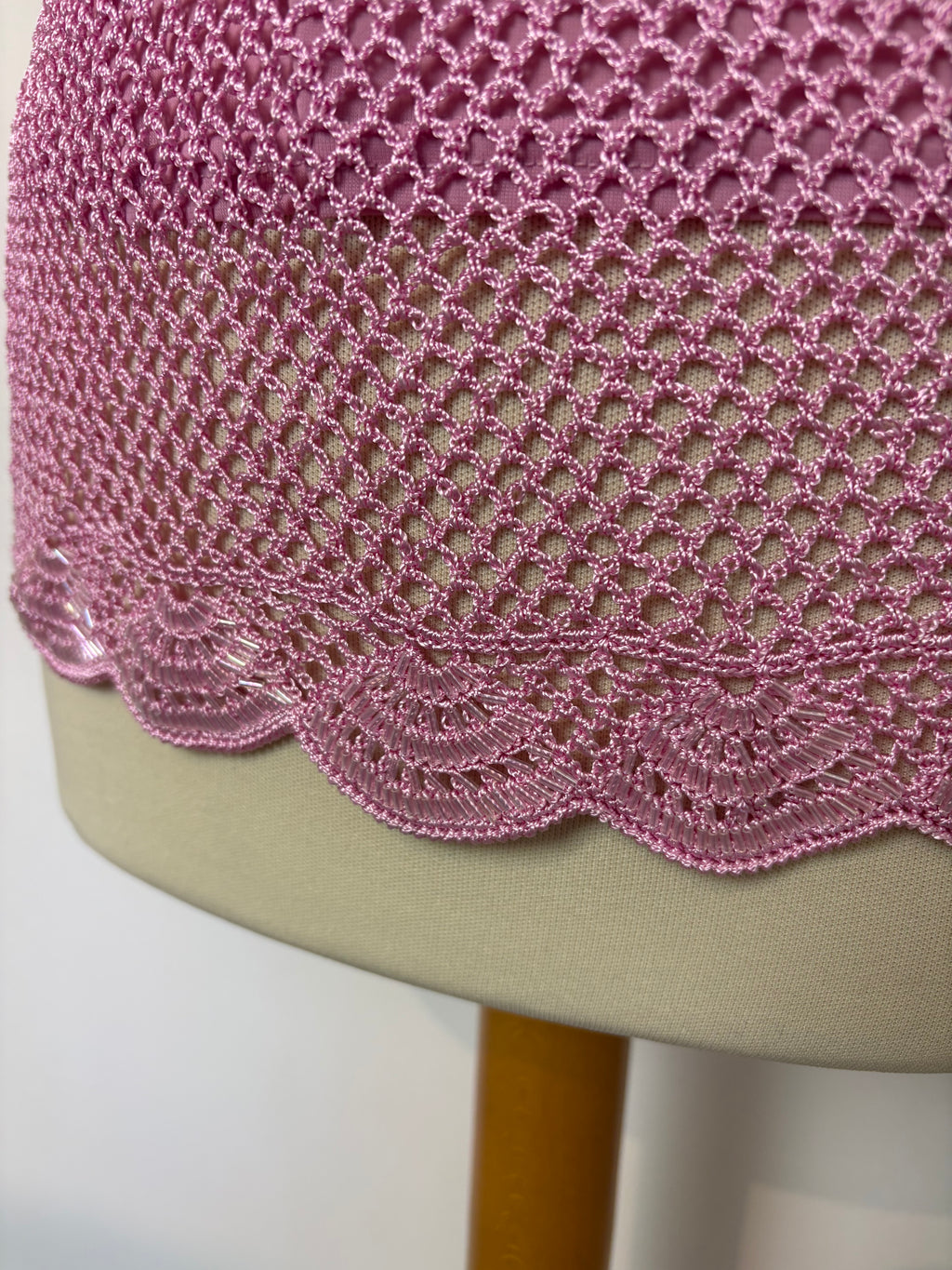 Handmade pink crochet beaded lined top