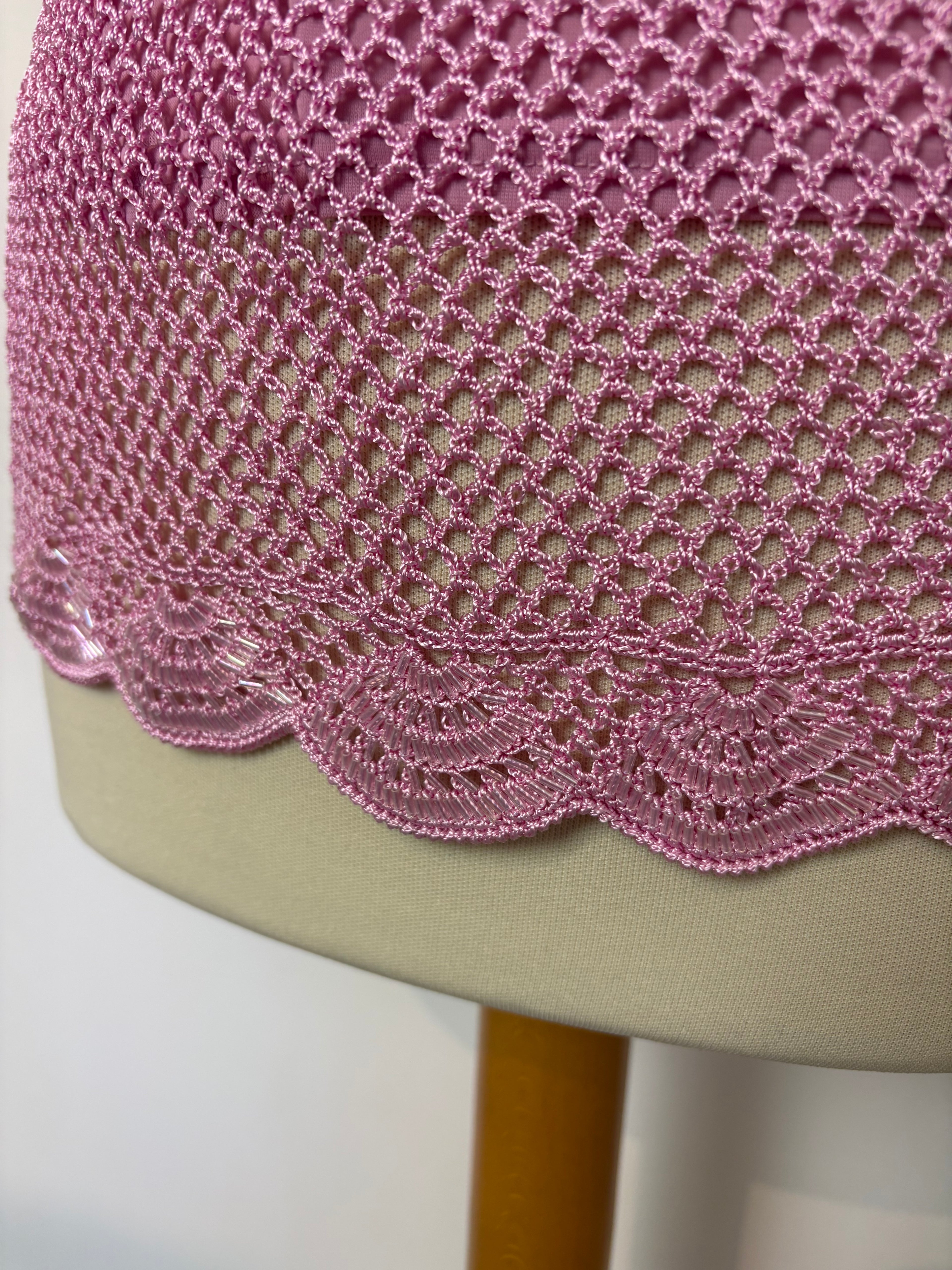 Handmade pink crochet beaded lined top
