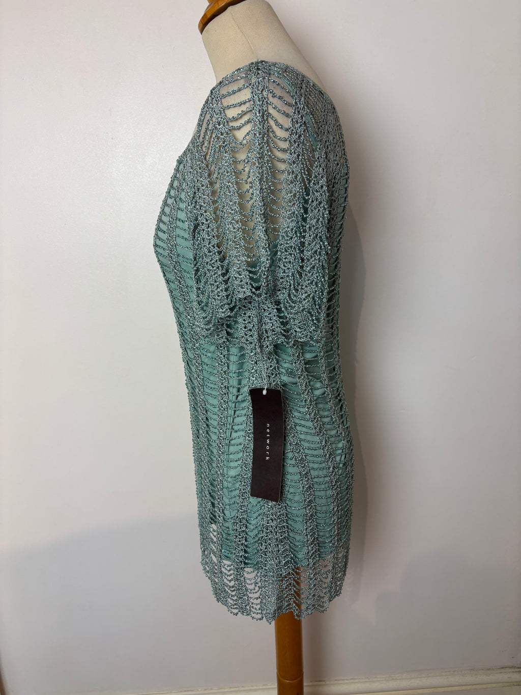 Handmade turquoise beaded crochet lined top