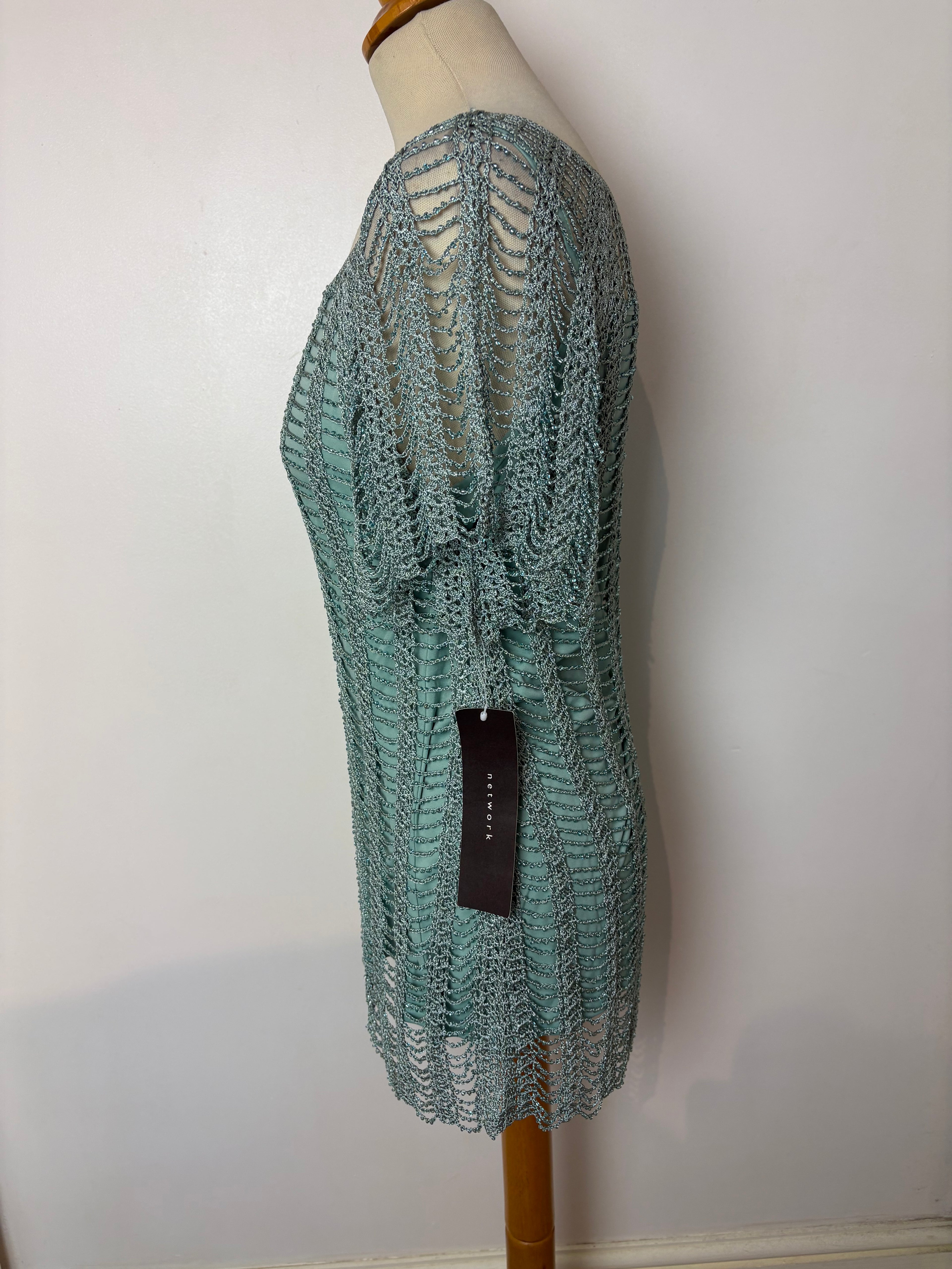 Handmade turquoise beaded crochet lined top