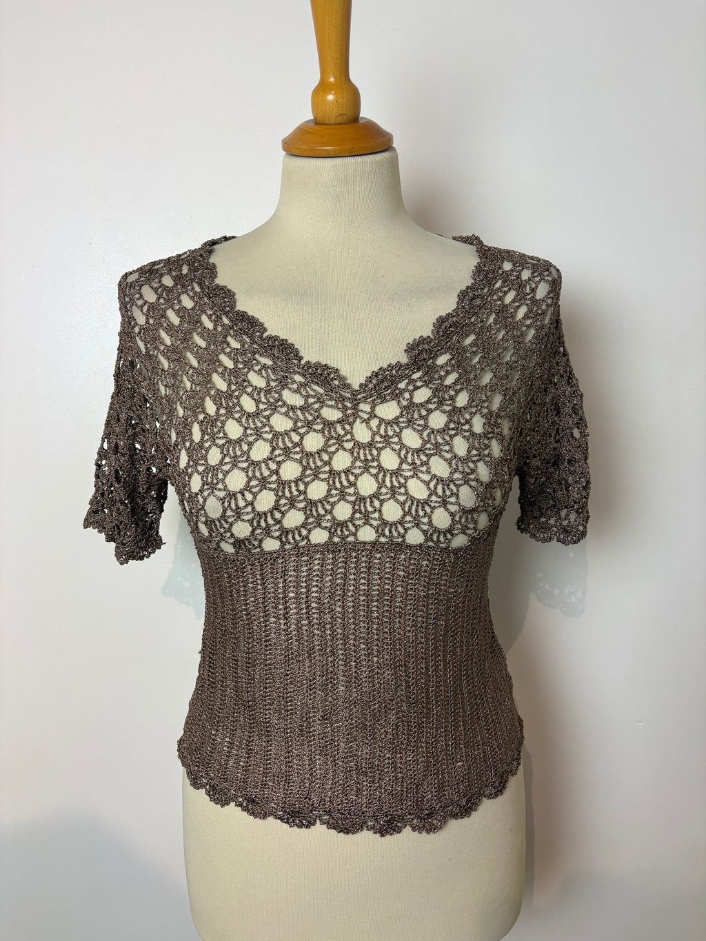 Handmade champagne sparkly crochet top