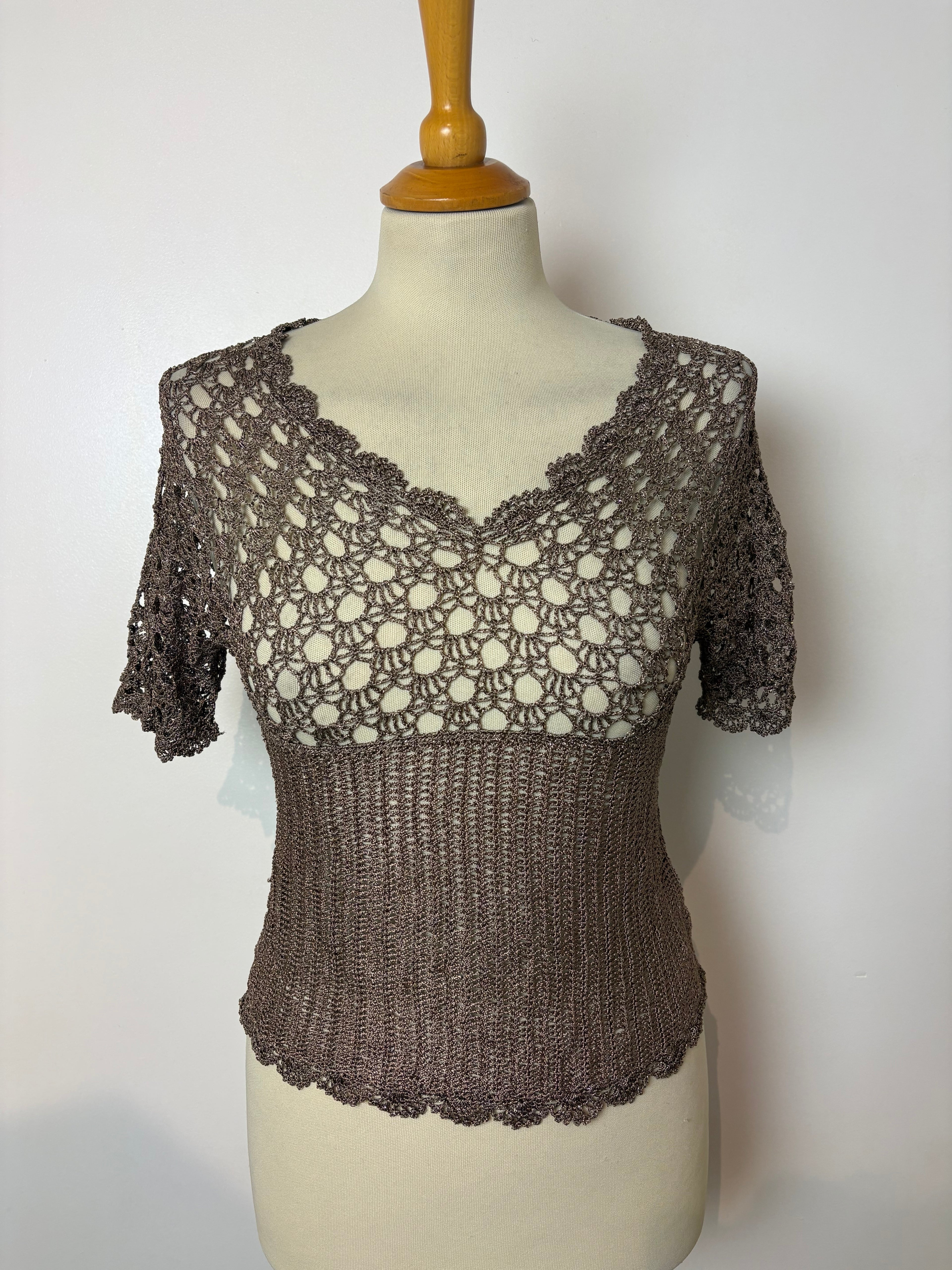 Handmade champagne sparkly crochet top