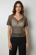 Handmade champagne sparkly crochet top
