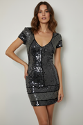 Handmade crochet dark grey sequined and beaded dress