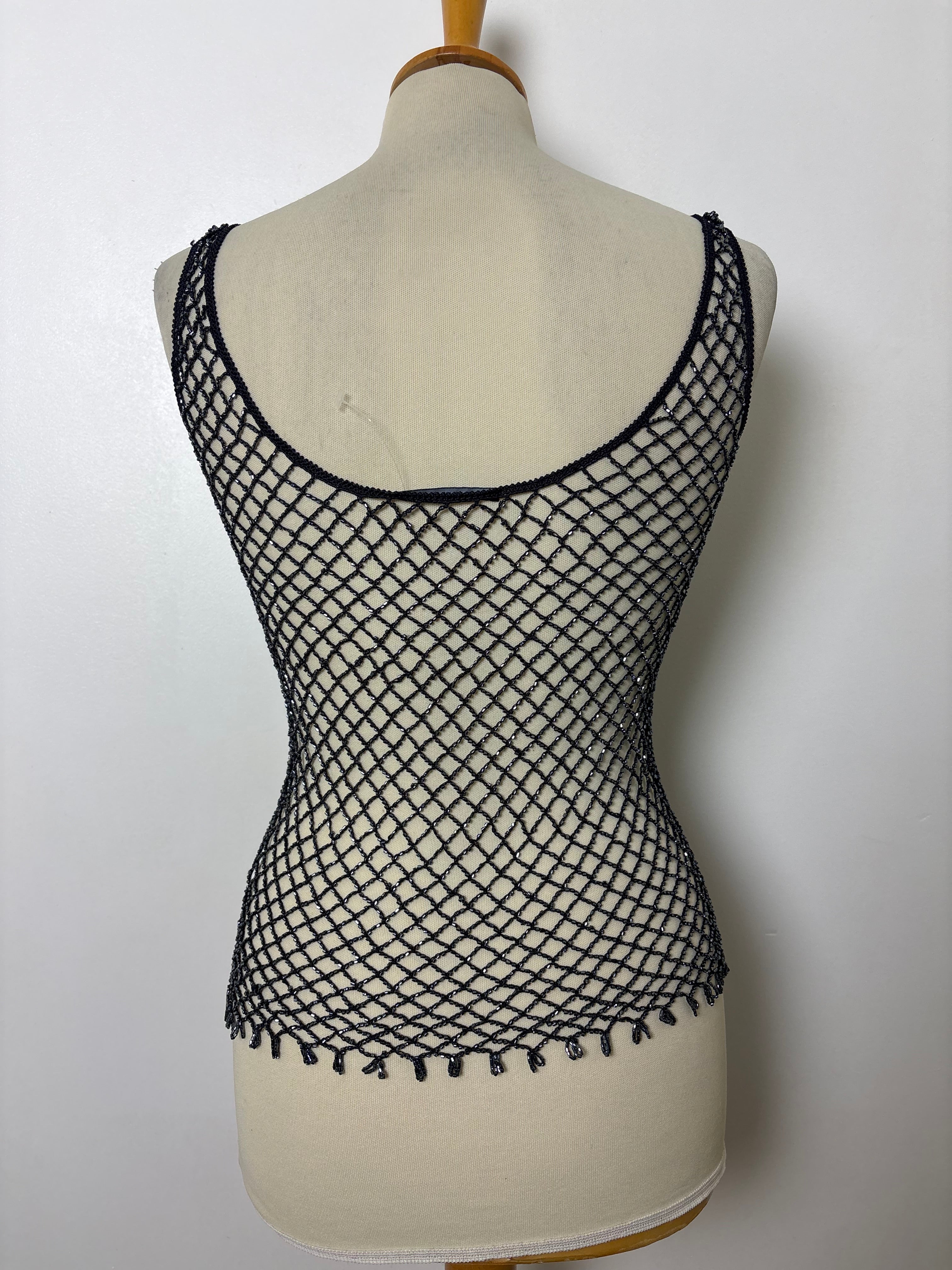 Handmade charcoal crochet beaded top
