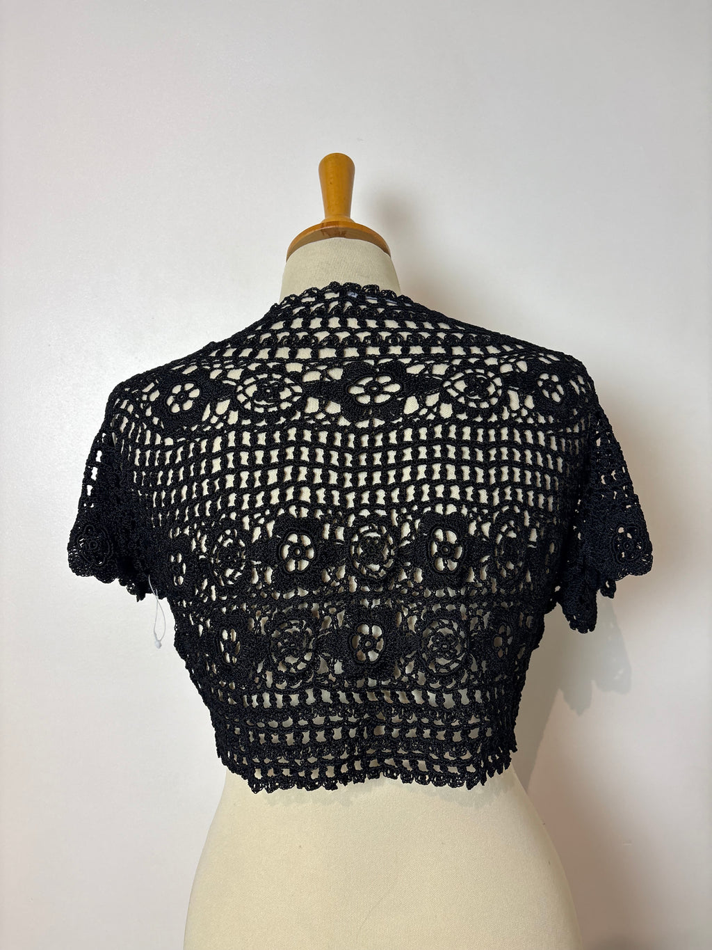 Handmade black crochet button-up bolero
