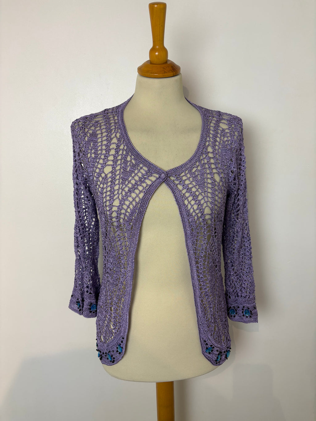 Handmade lilac crochet gem-beaded cardigan