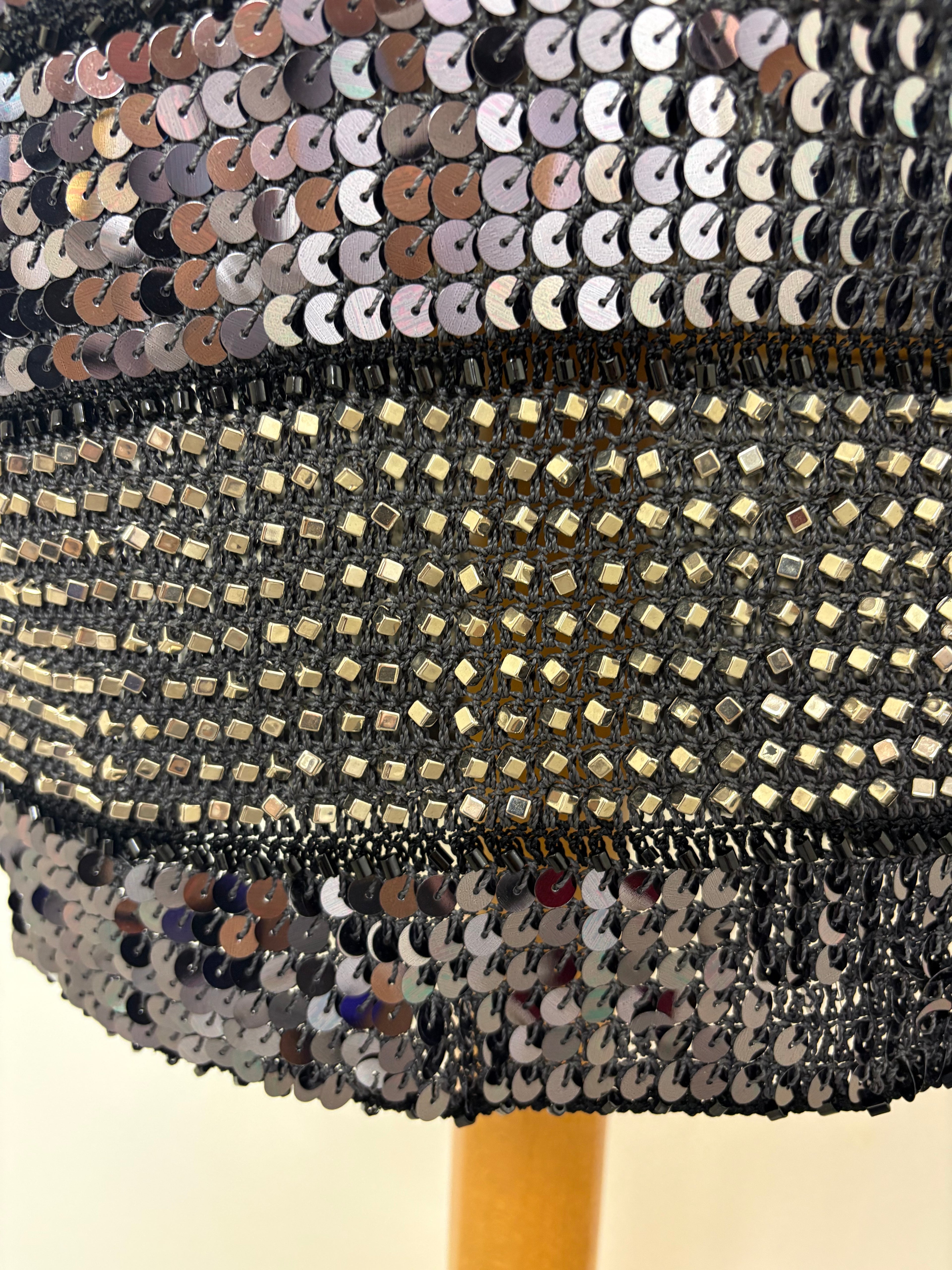 Handmade crochet dark grey sequined and beaded dress