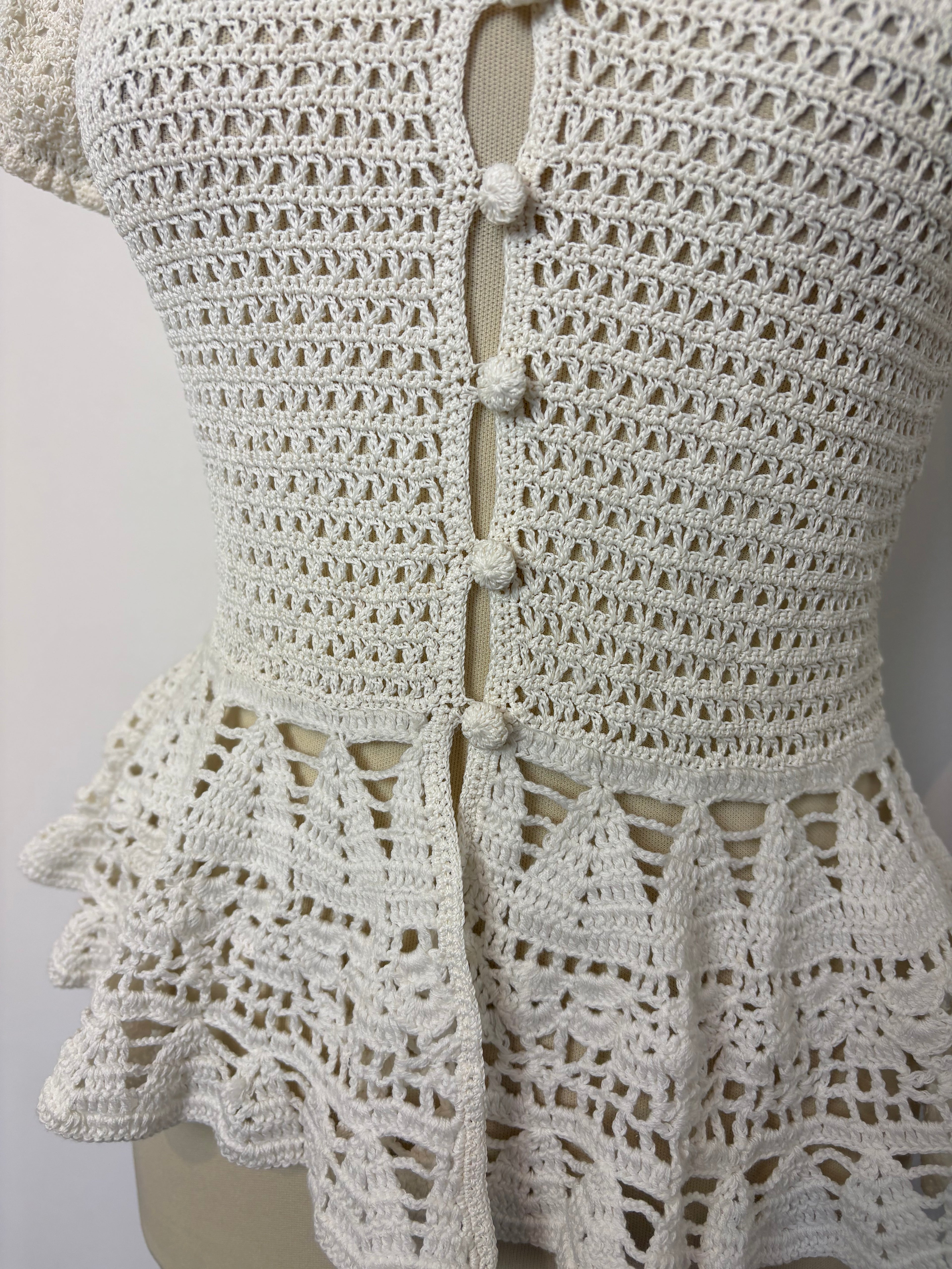 Handmade white ivory frilly button-up top
