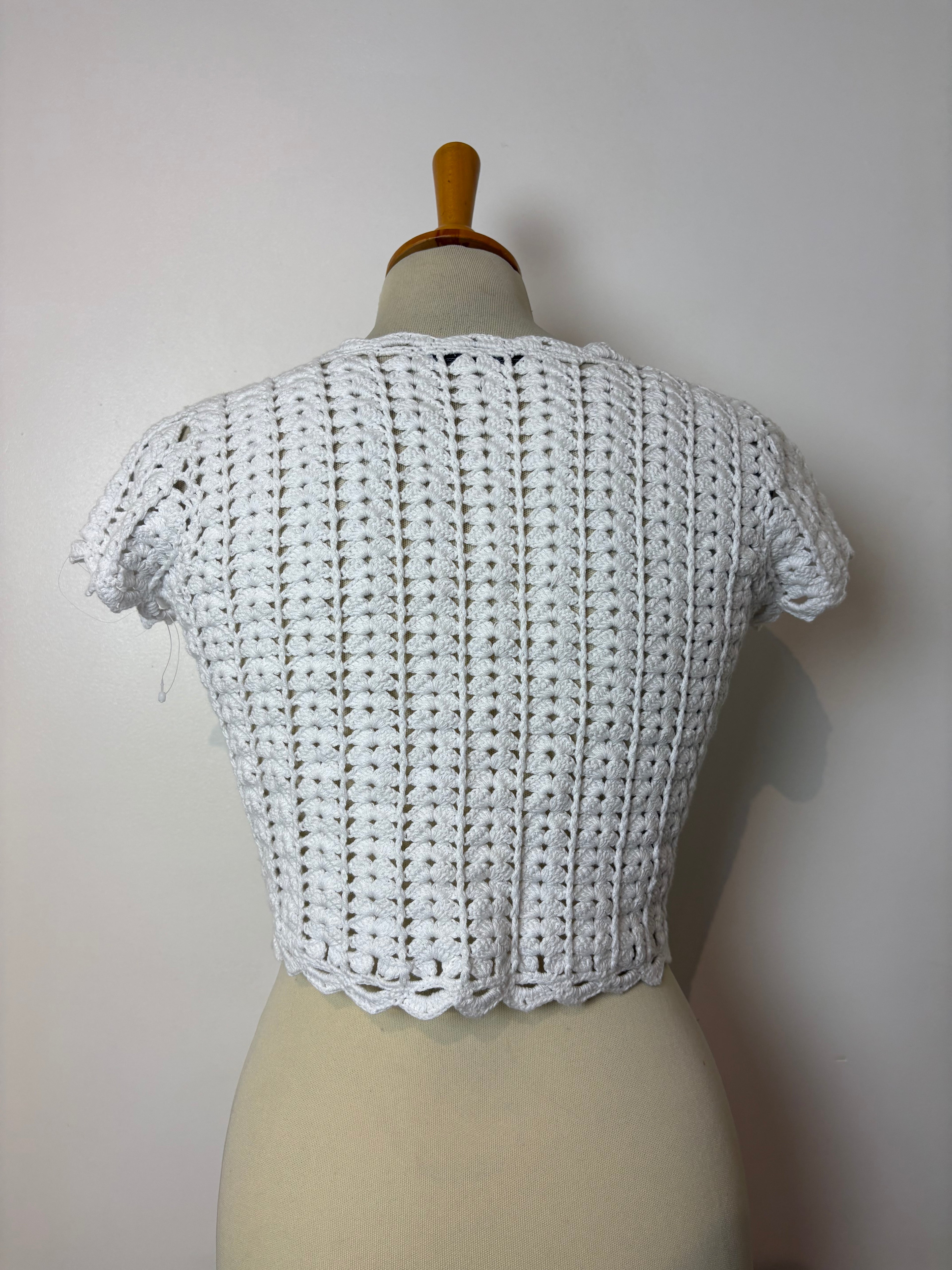 Handmade white crochet button-up bolero
