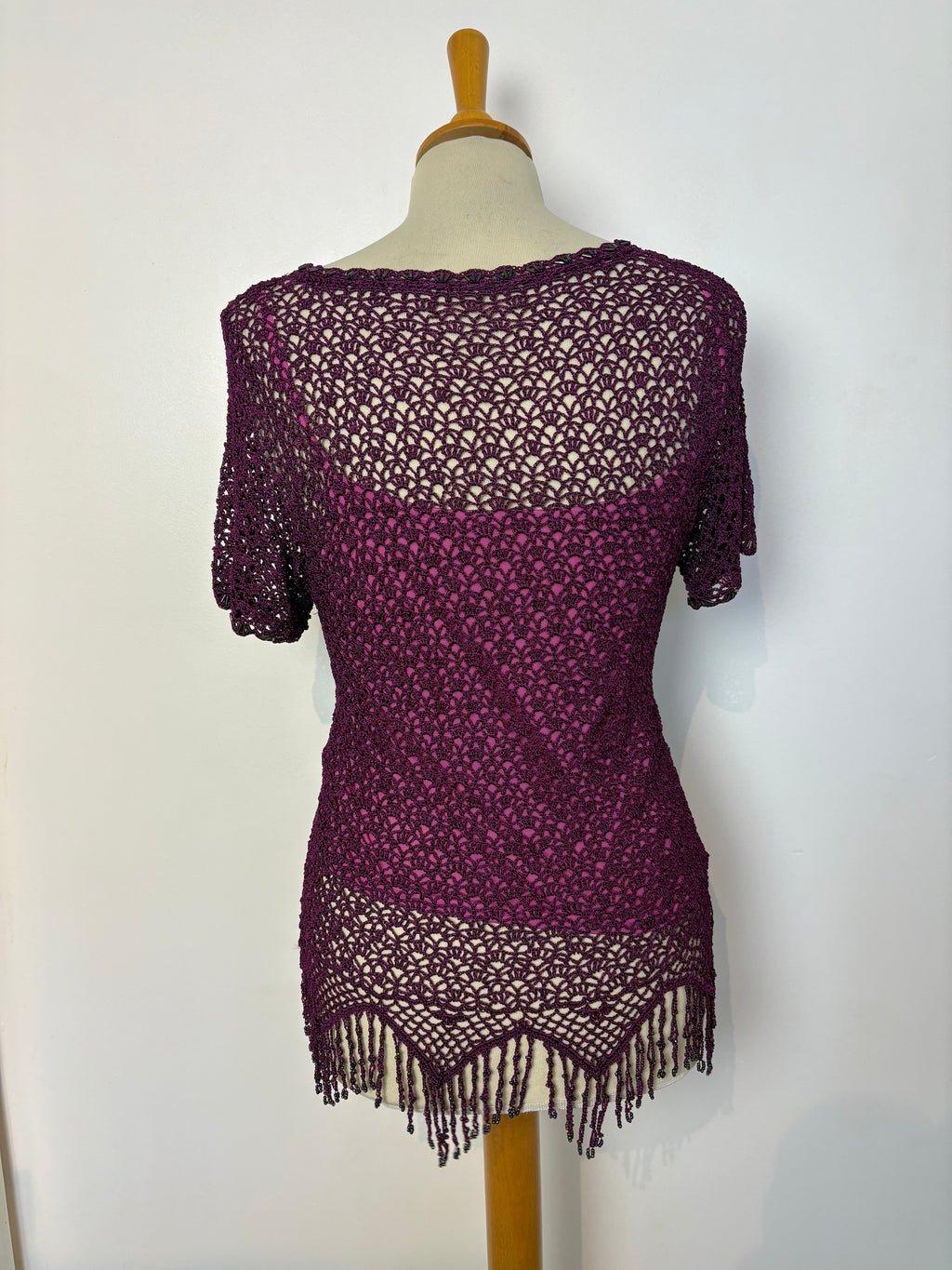 Handmade purple crochet tie-up lined top