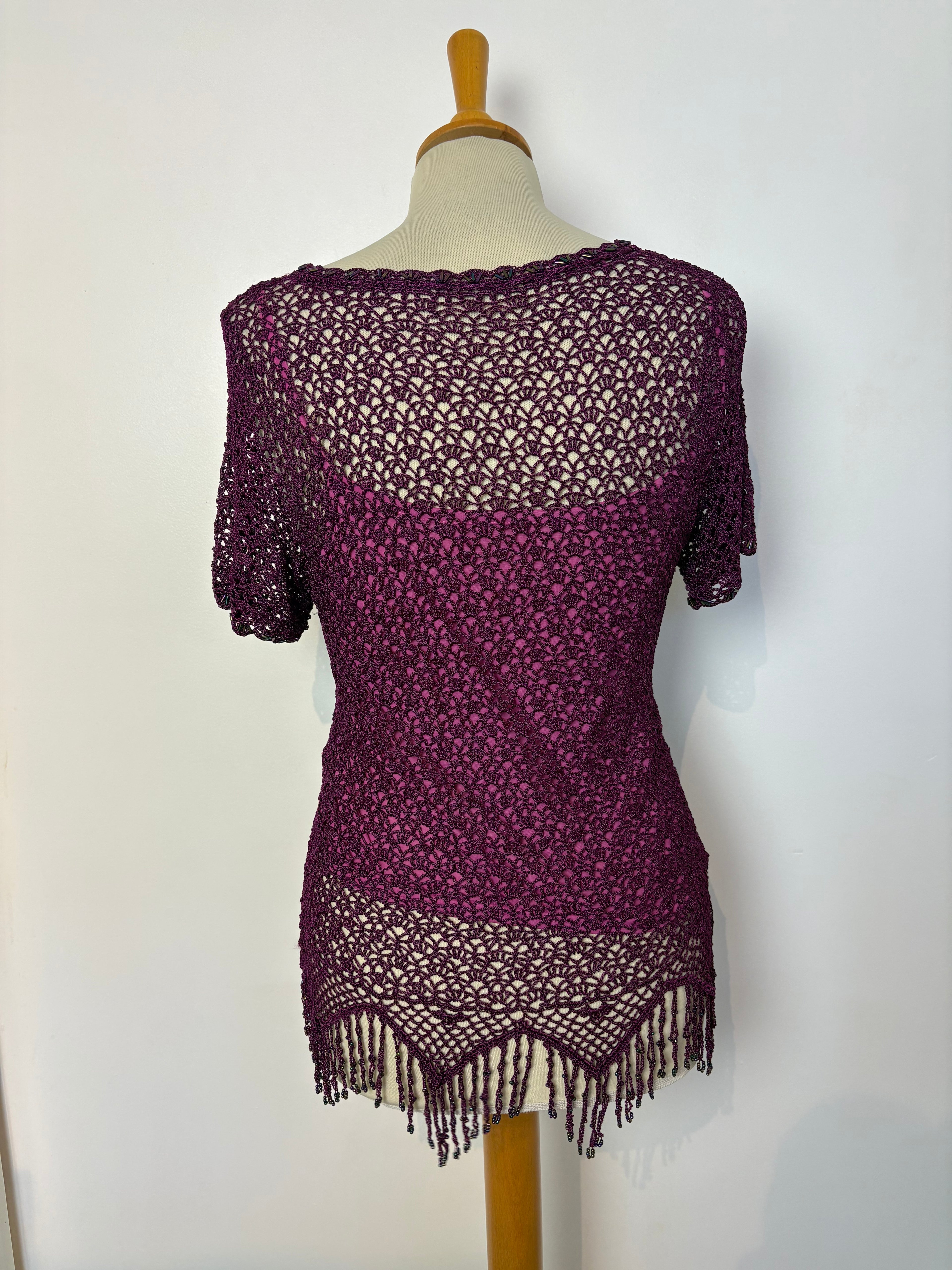 Handmade purple crochet tie-up lined top