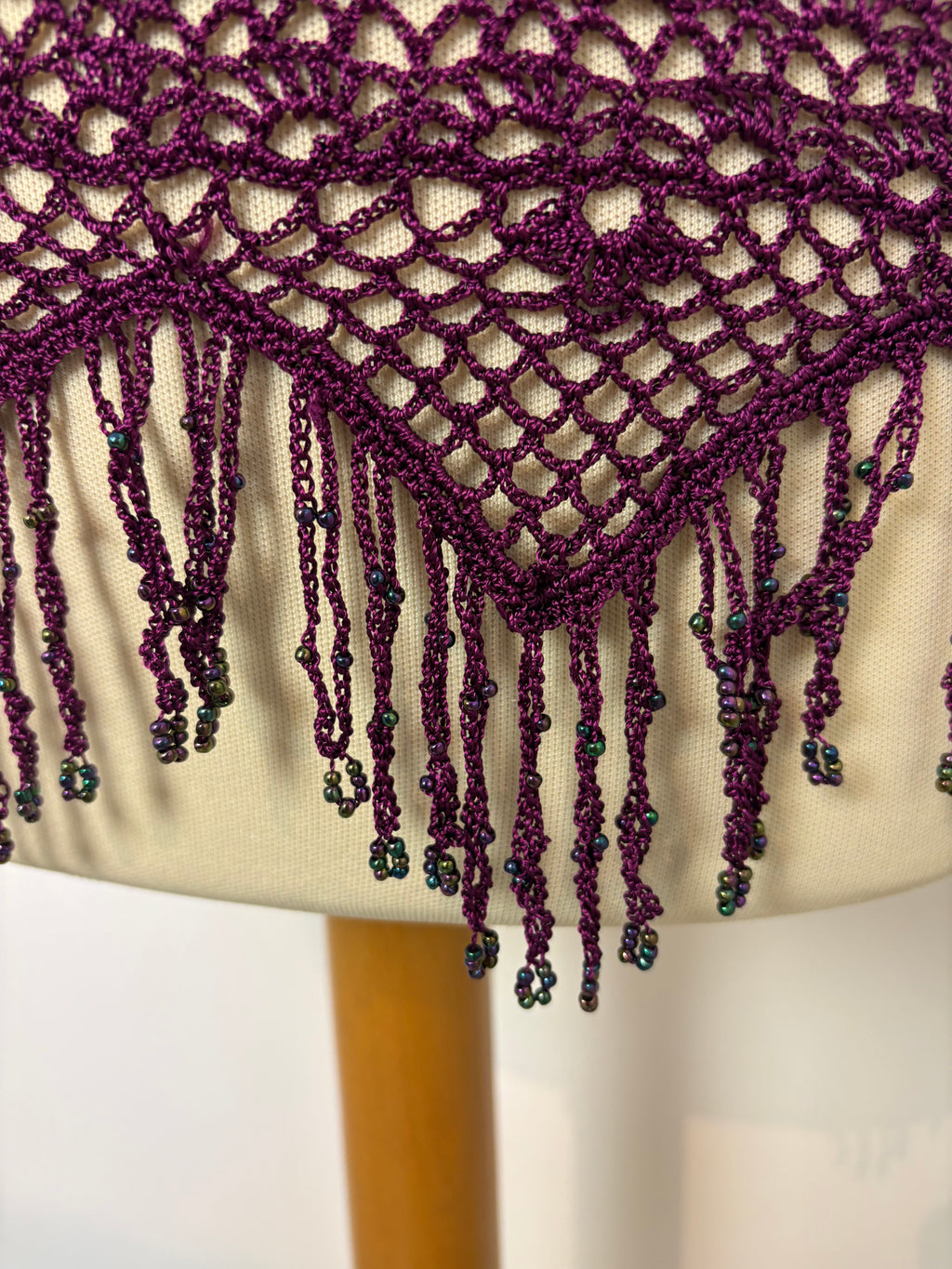Handmade purple crochet tie-up lined top