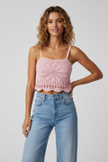 Handmade pink crochet strappy cami top