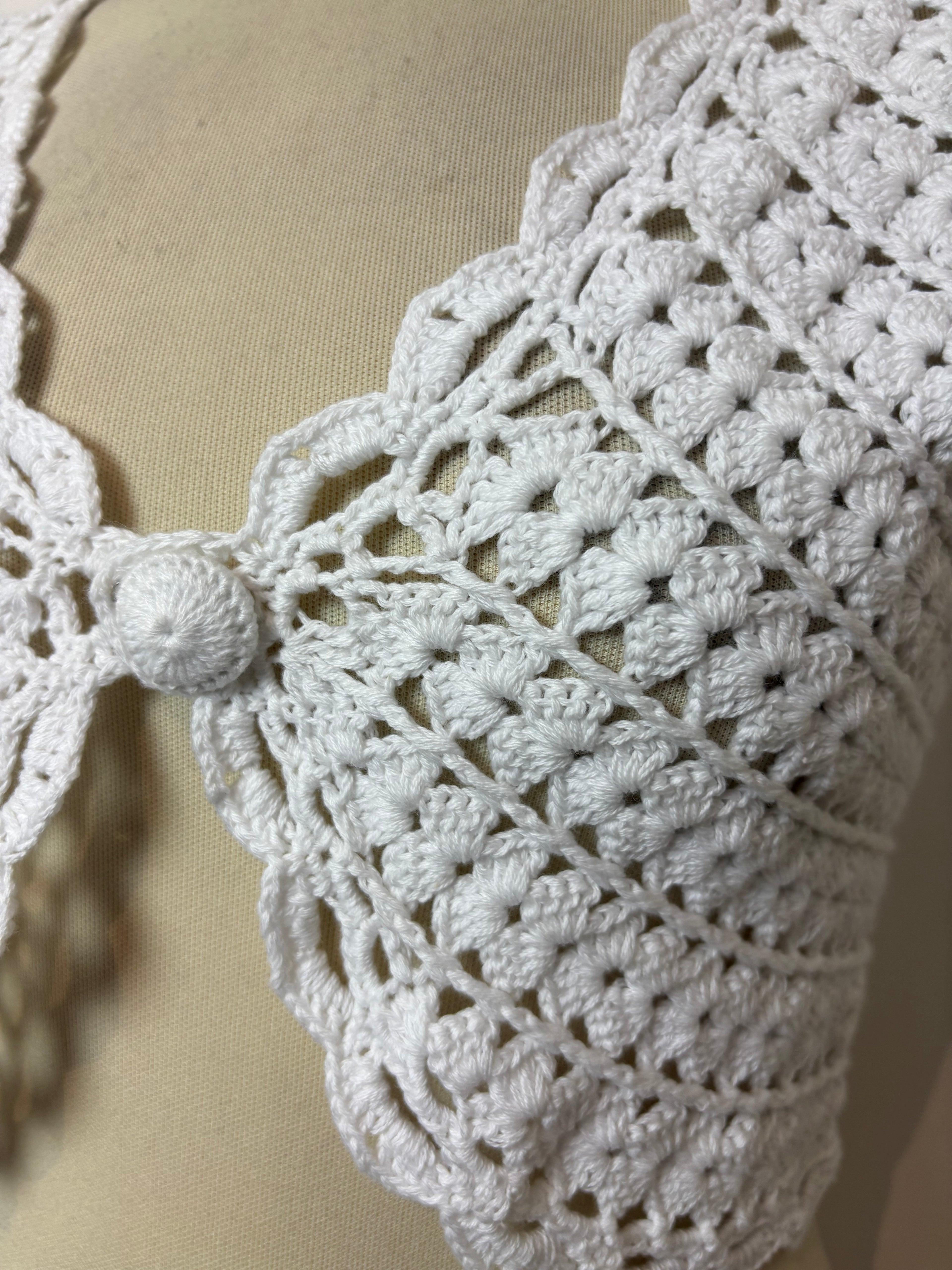 Handmade white crochet button-up bolero