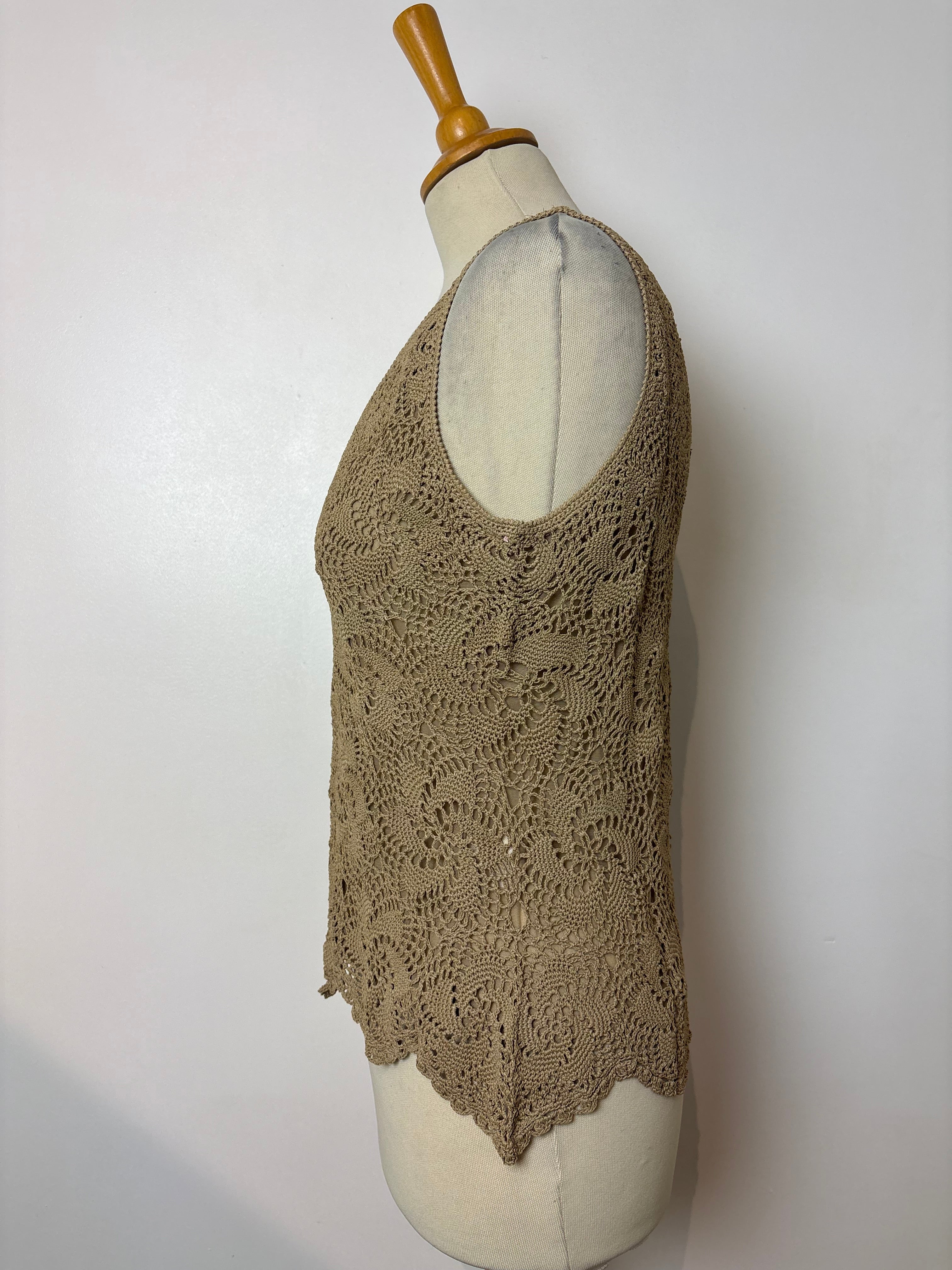 Handmade camel crochet lined sleeveless top