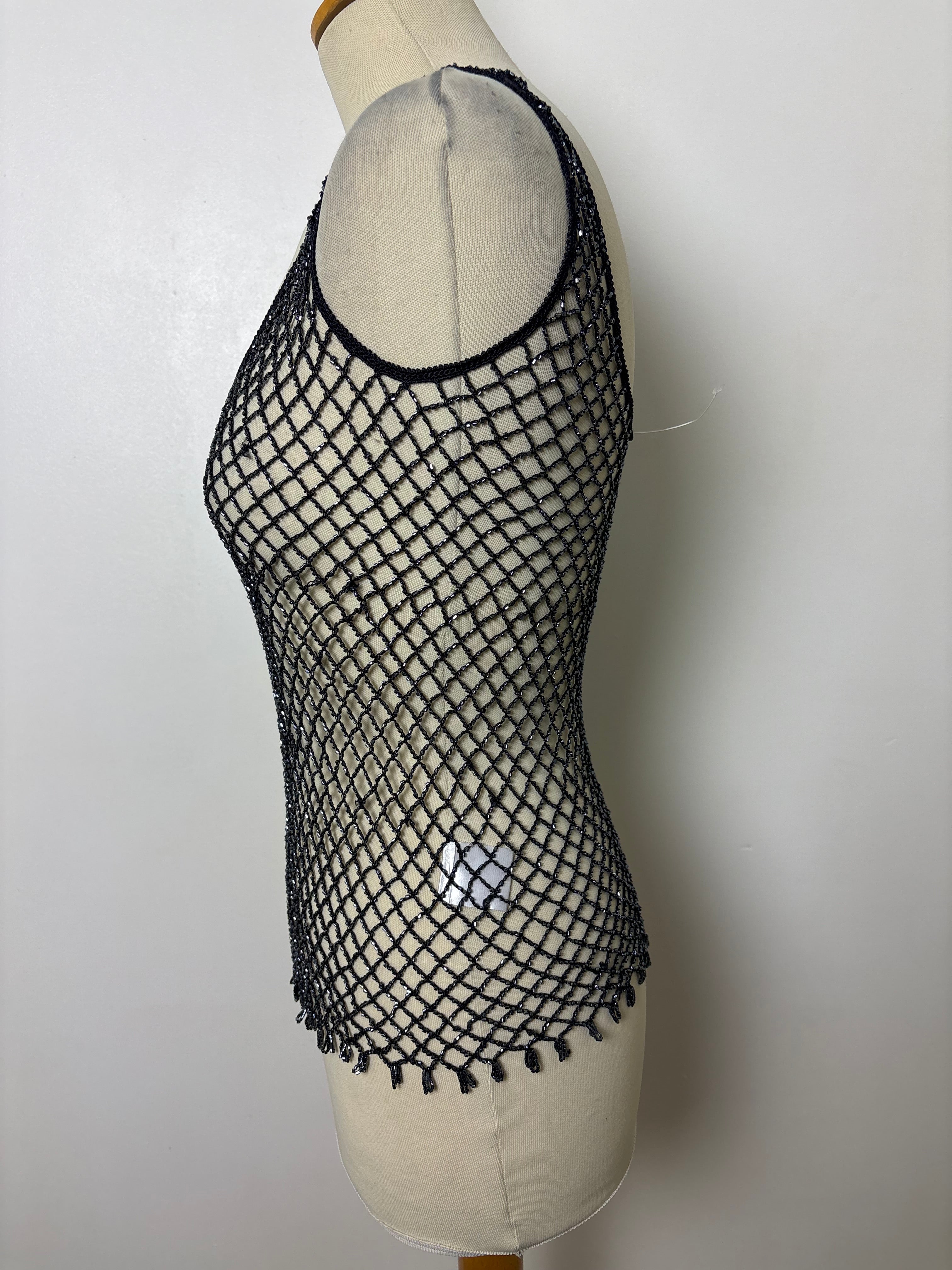 Handmade charcoal crochet beaded top