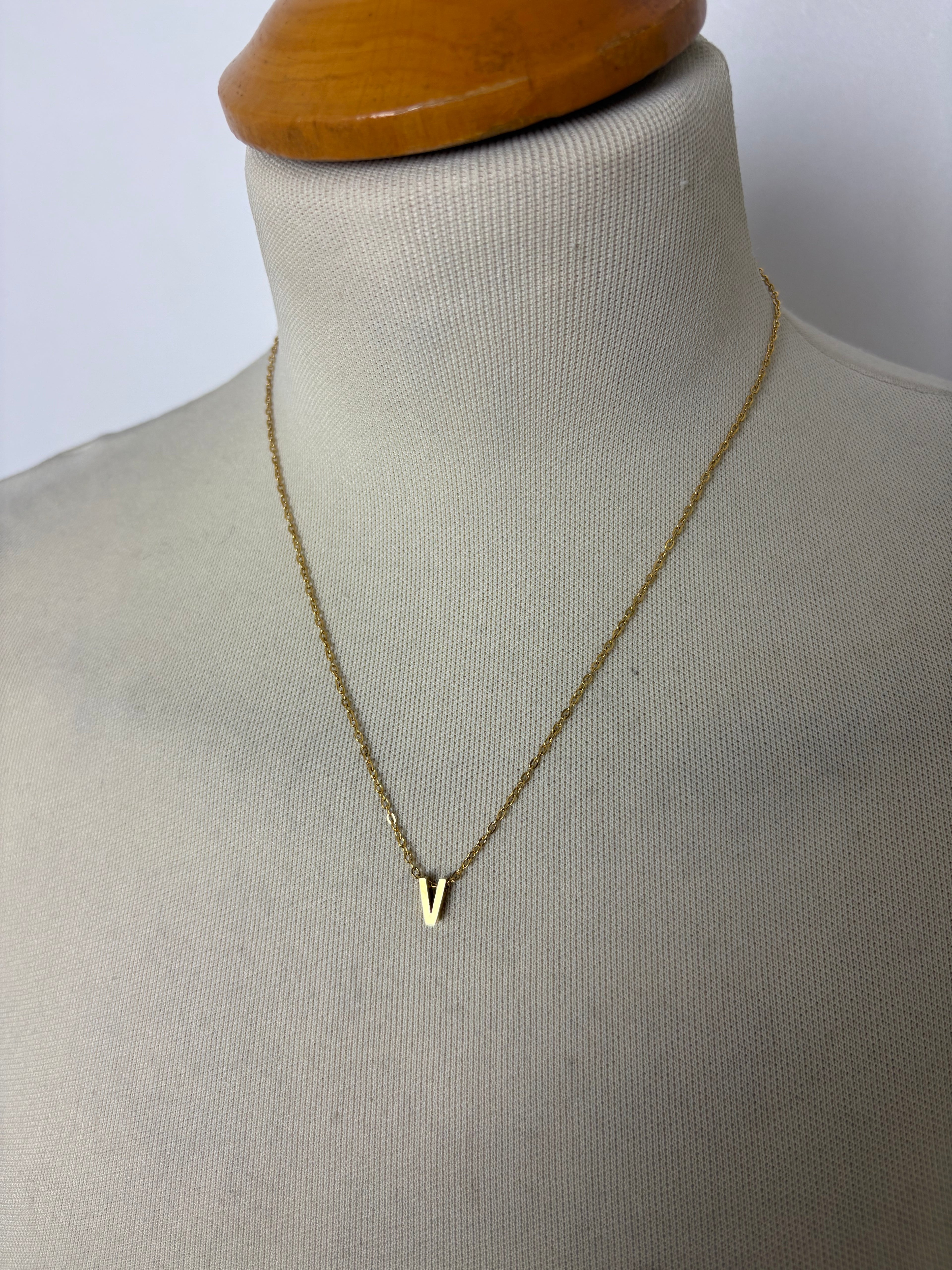 Alphabet initial gold pendant adjustable necklace