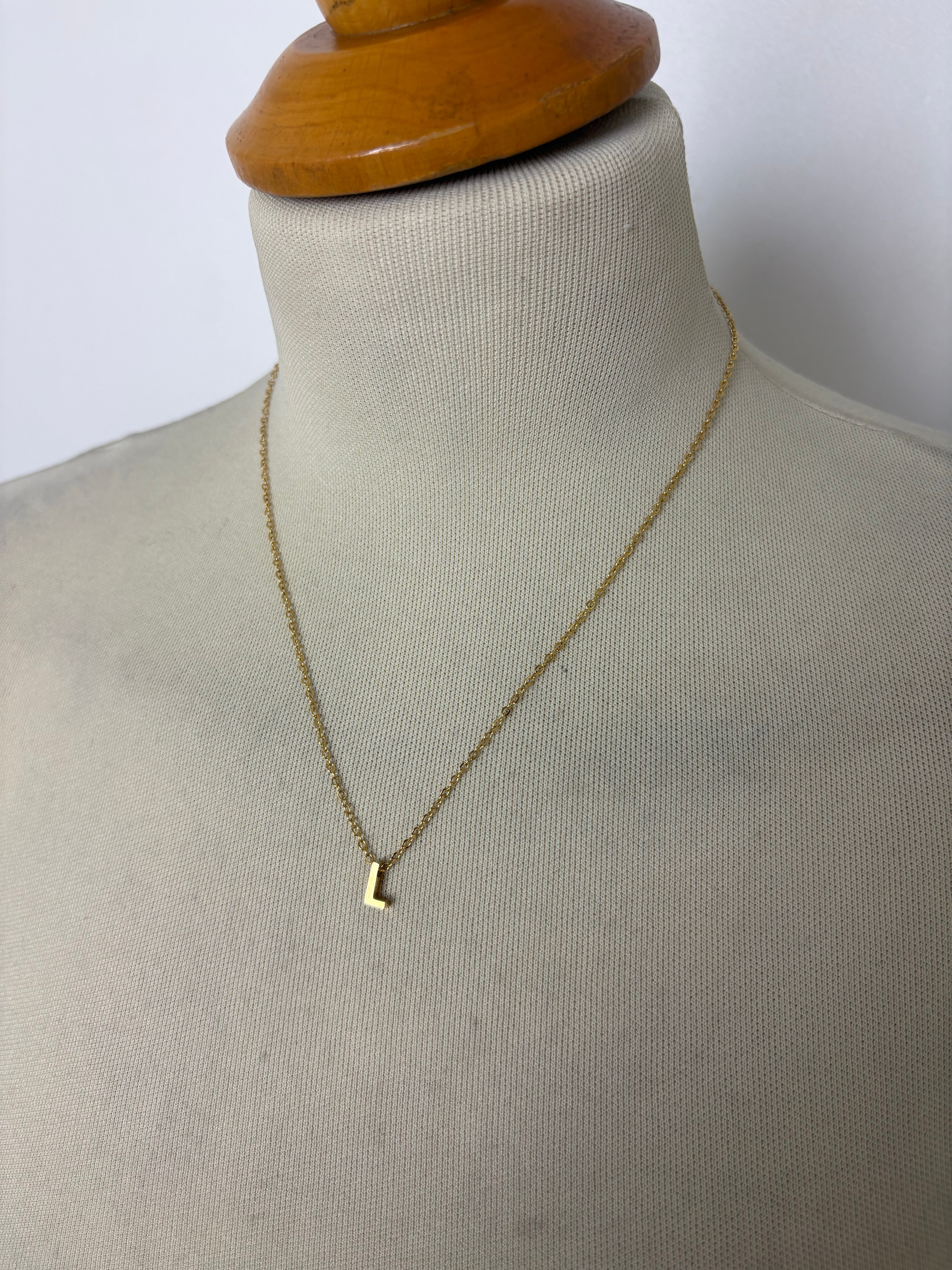 Alphabet initial gold pendant adjustable necklace