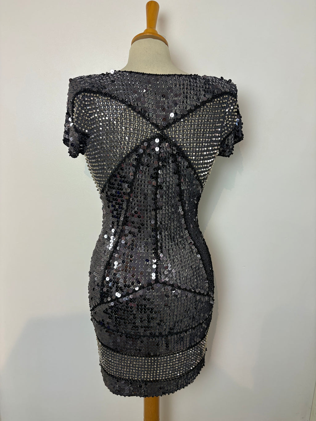 Handmade crochet dark grey sequined and beaded dress