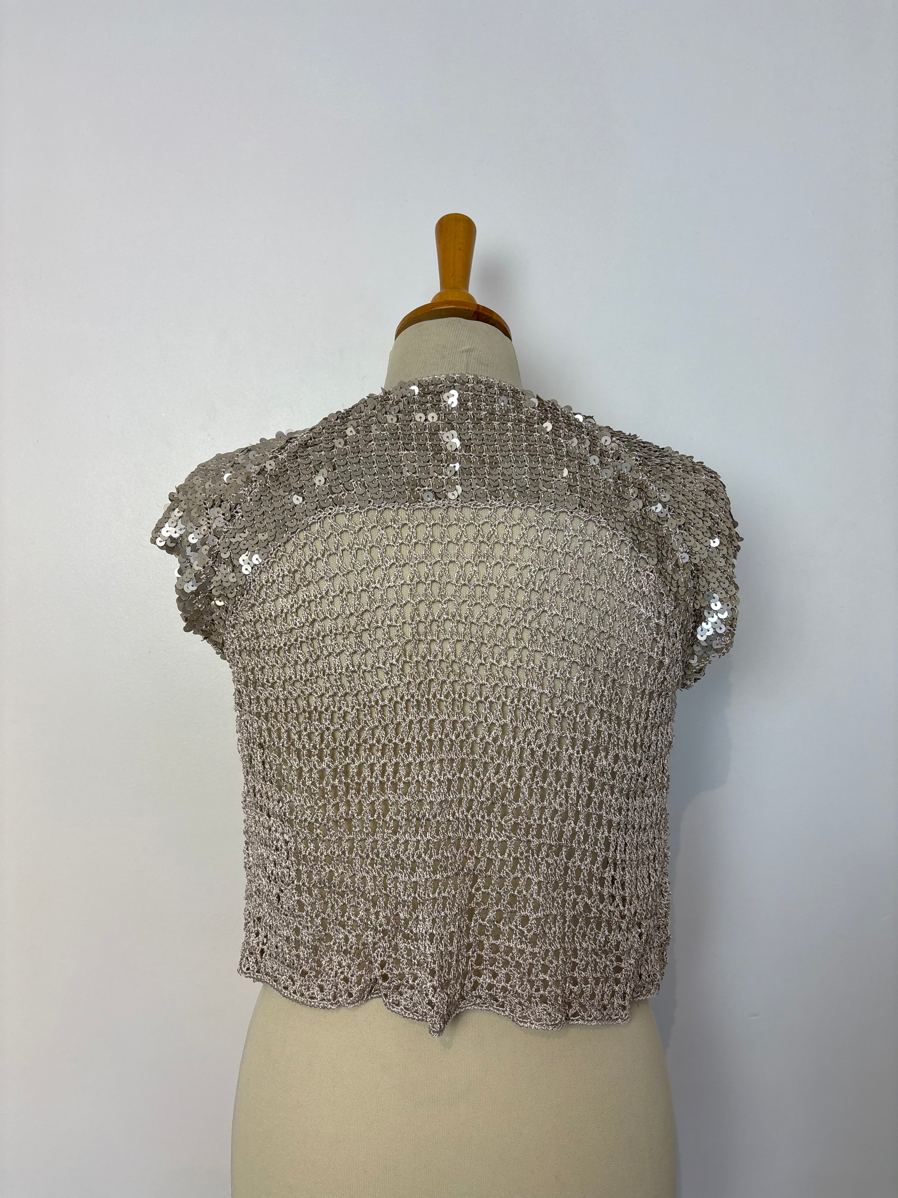 Handmade beige crochet sequined bolero