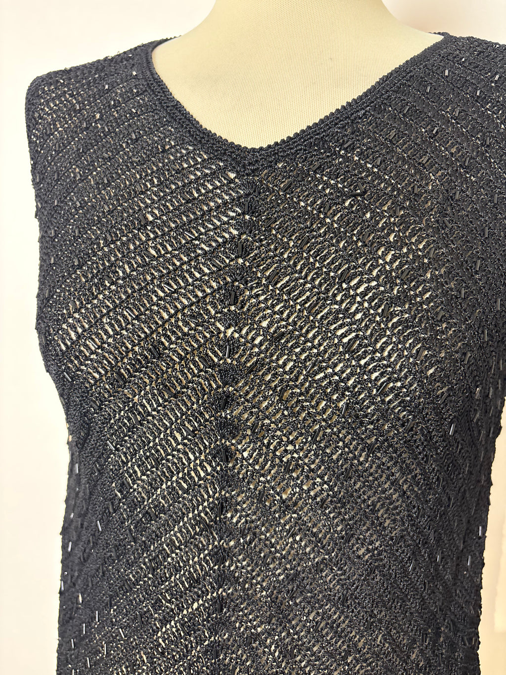 Handmade black crochet beaded vest top