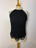 Handmade black beaded crochet lined halterneck