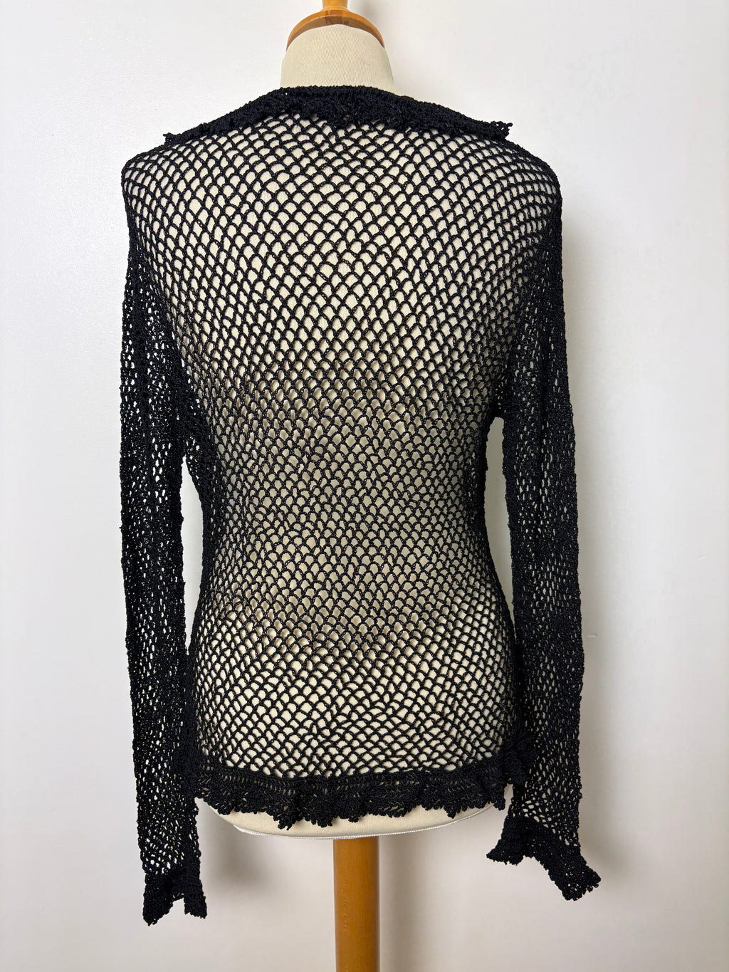 Handmade black crochet tie-up cardigan
