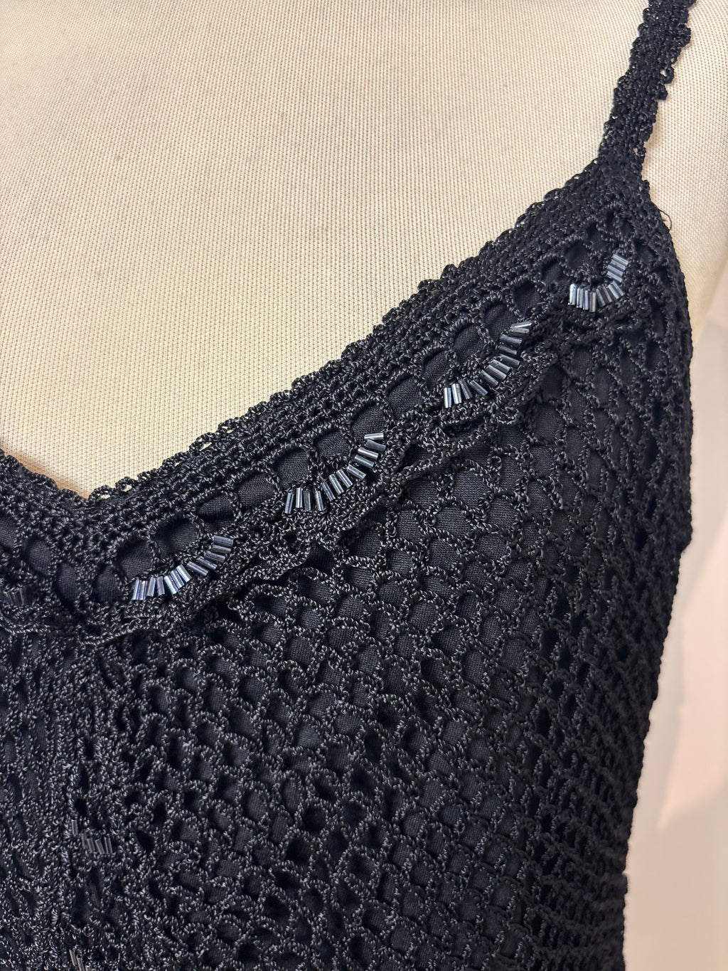 Handmade black crochet beaded lined top