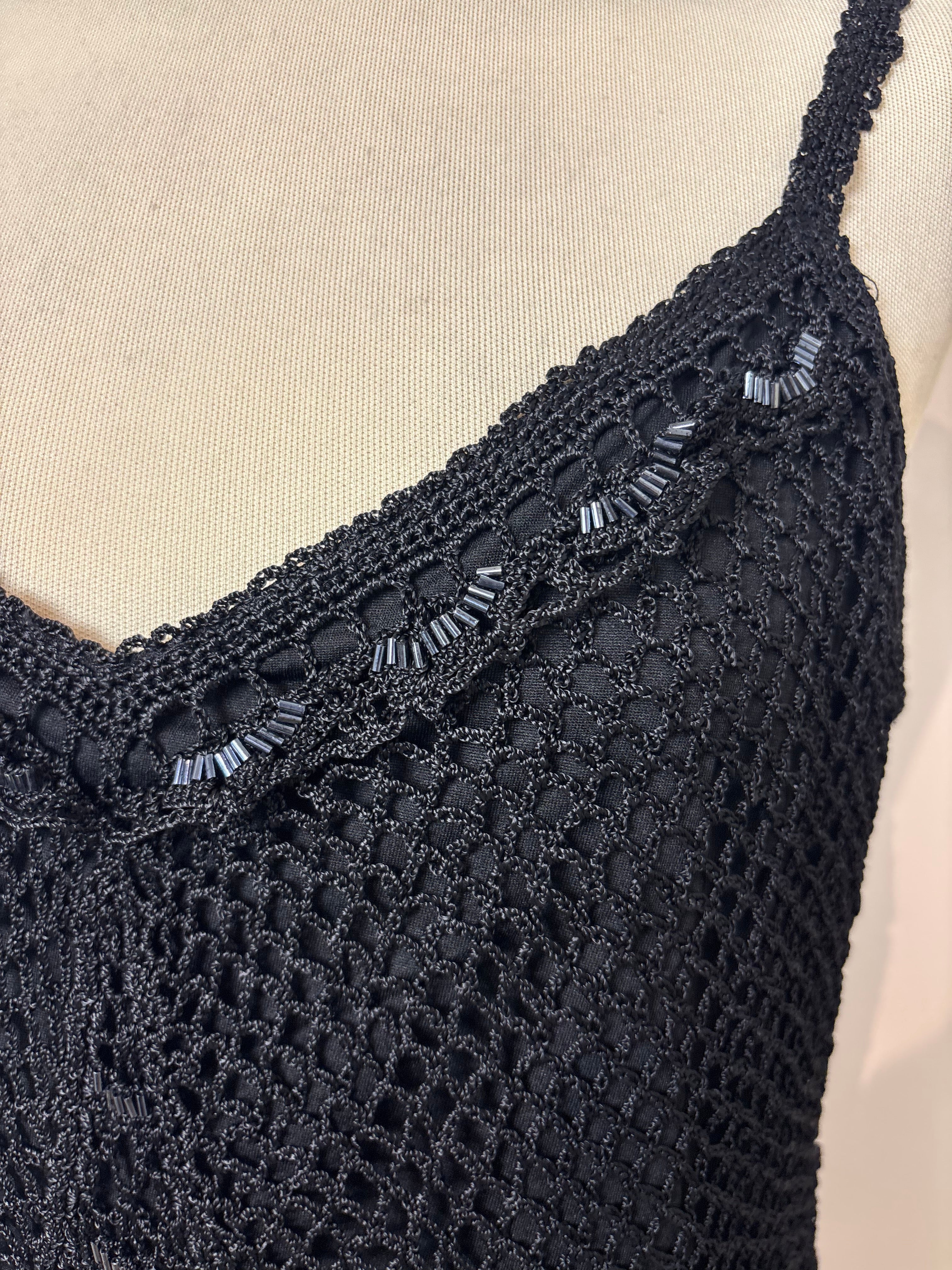 Handmade black crochet beaded lined top