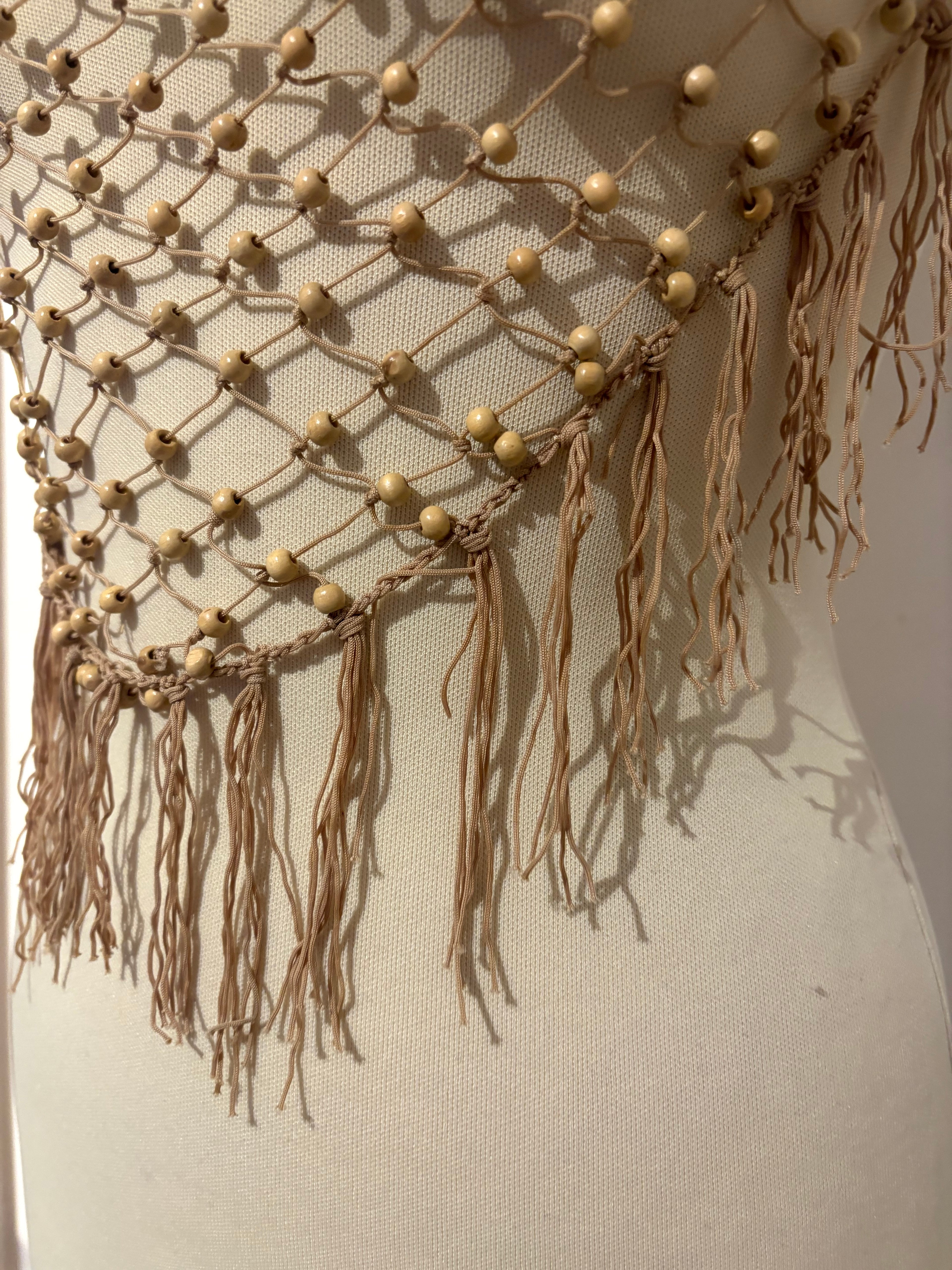 Beige beaded tie-up shawl