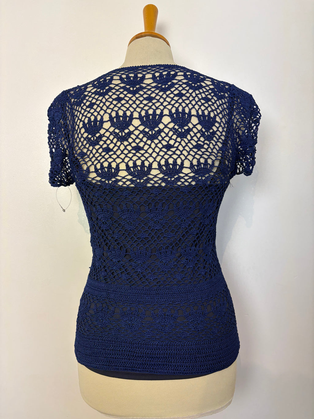Handmade blue crochet beaded lined top