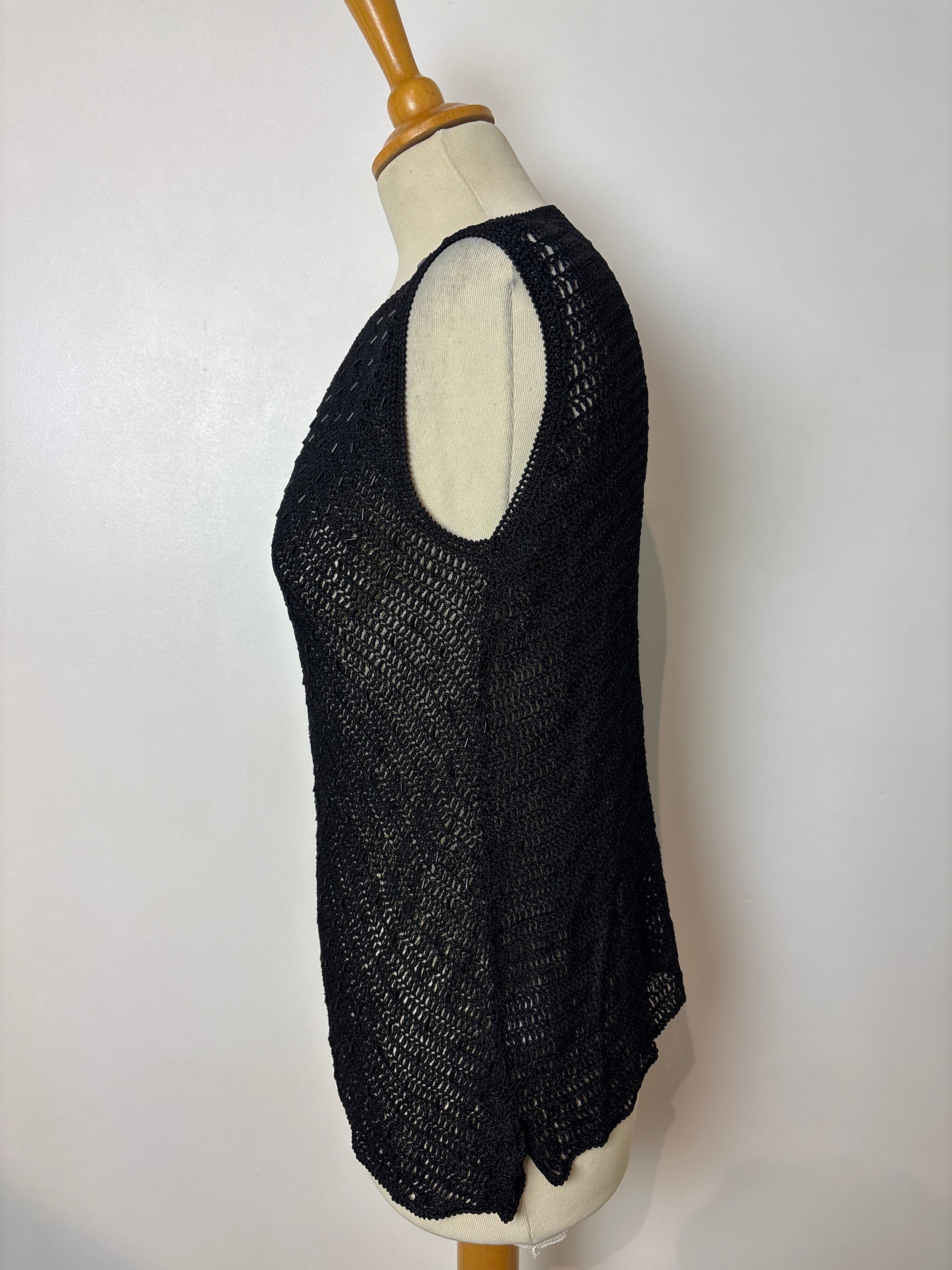 Handmade black crochet beaded vest top