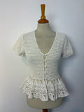 Handmade white ivory frilly button-up top