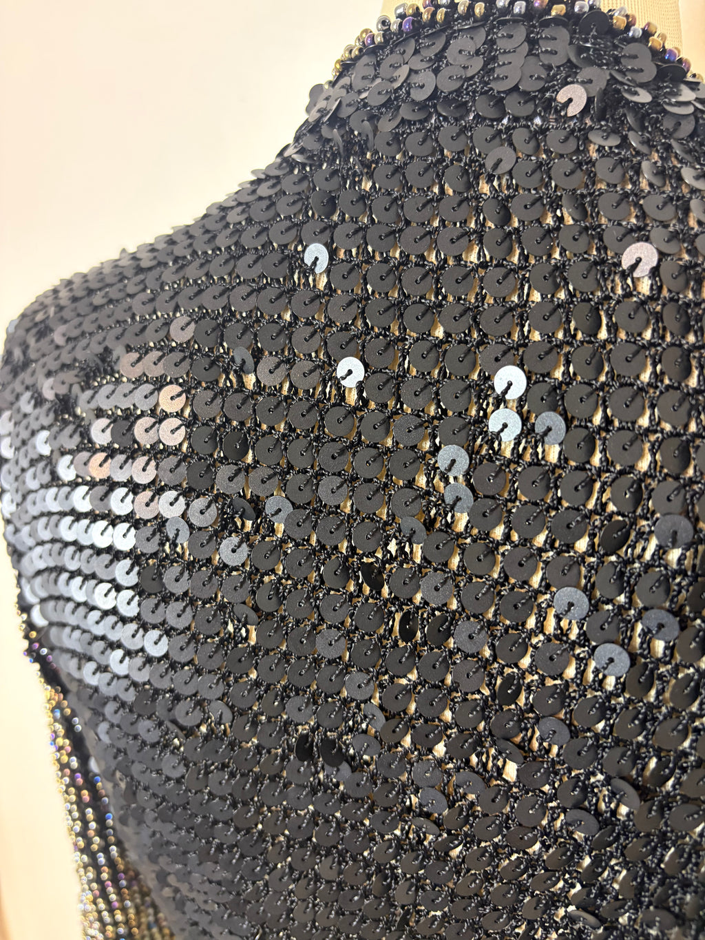Handmade black crochet heavily sequined and beaded cardigan