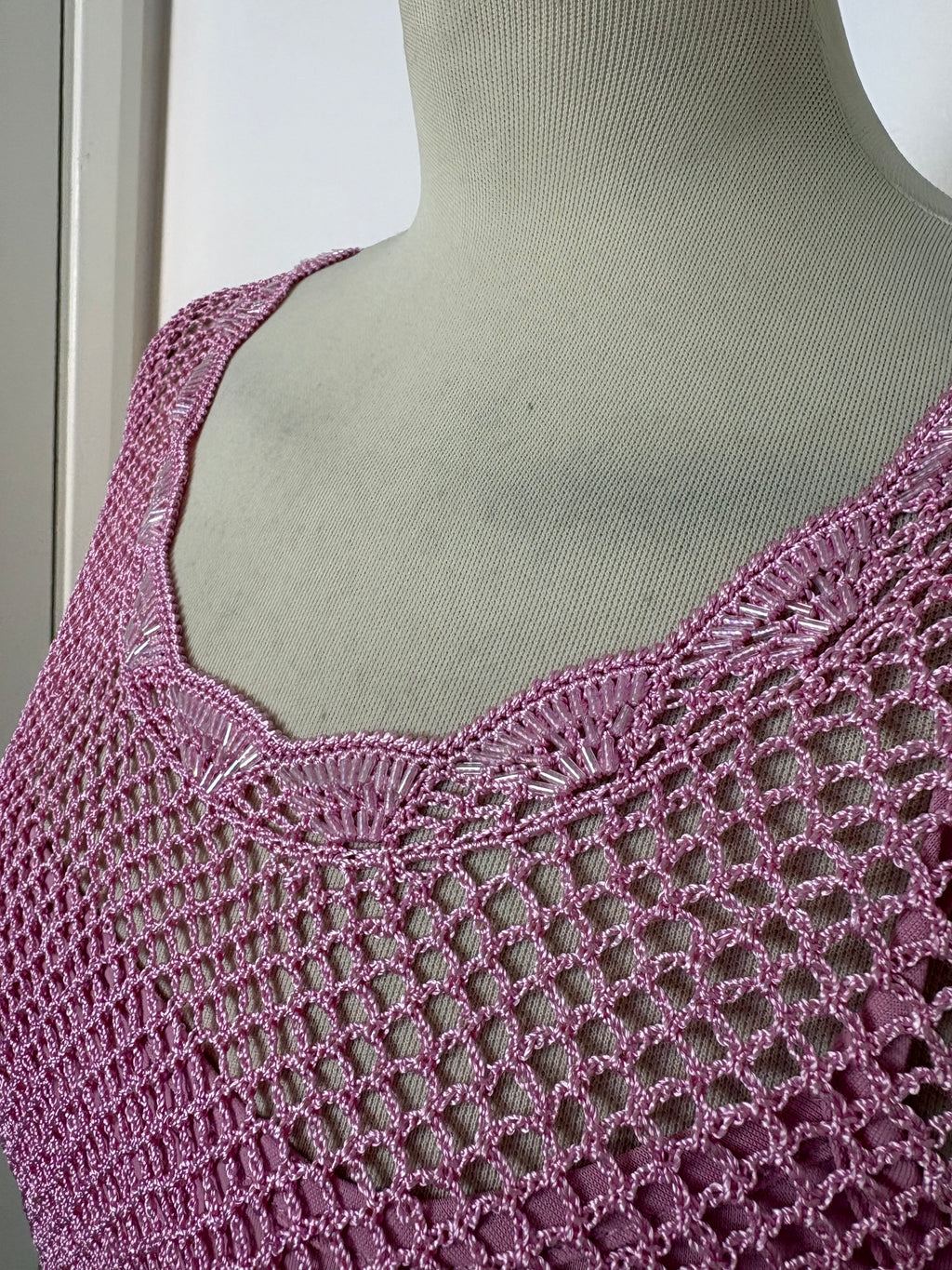 Handmade pink crochet beaded lined top