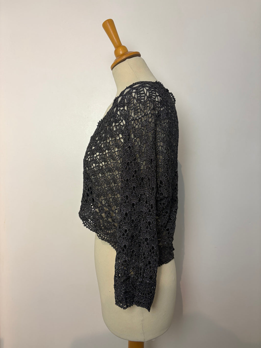 Handmade dark grey crochet sparkly button-up bolero