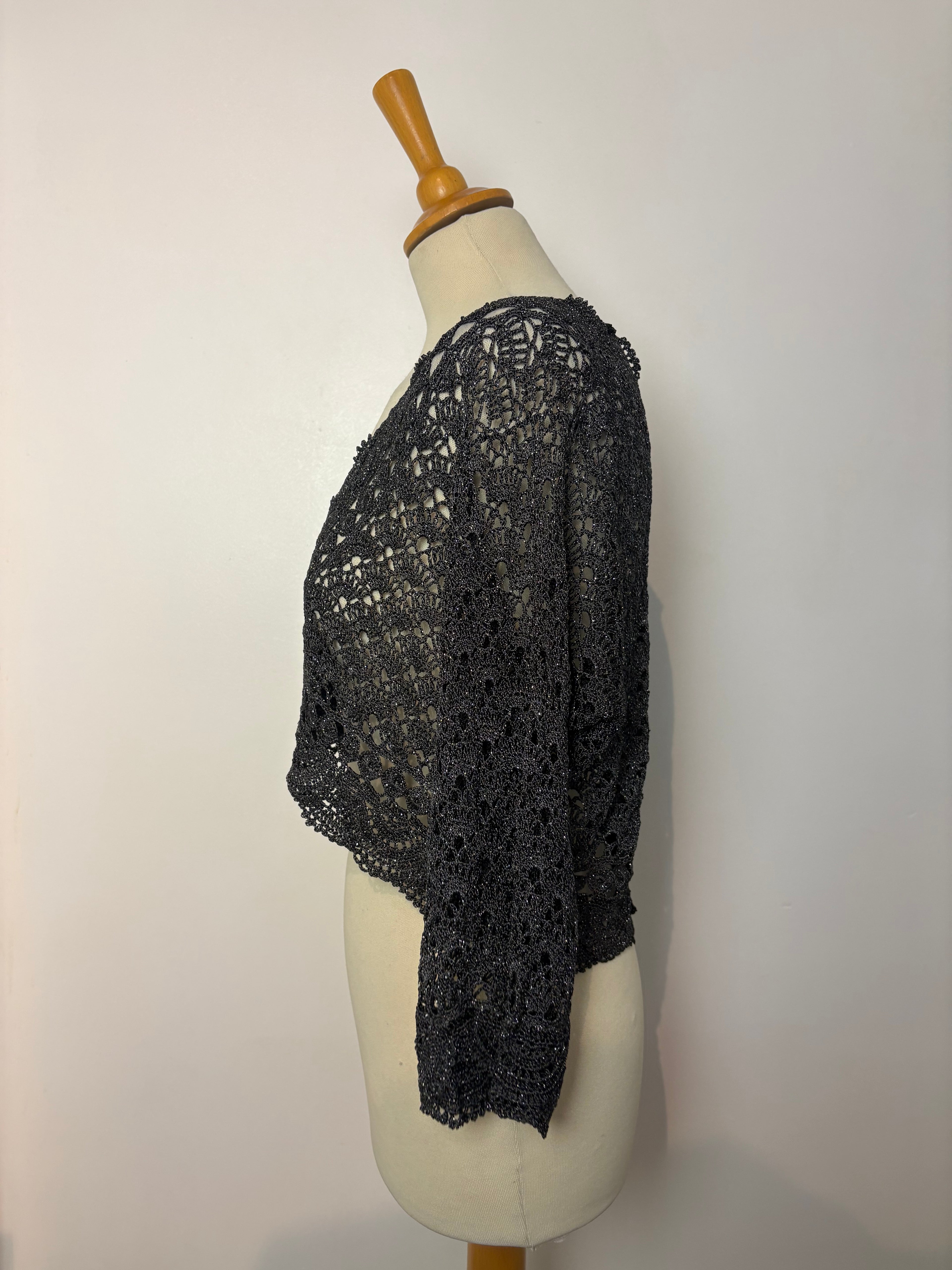 Handmade dark grey crochet sparkly button-up bolero